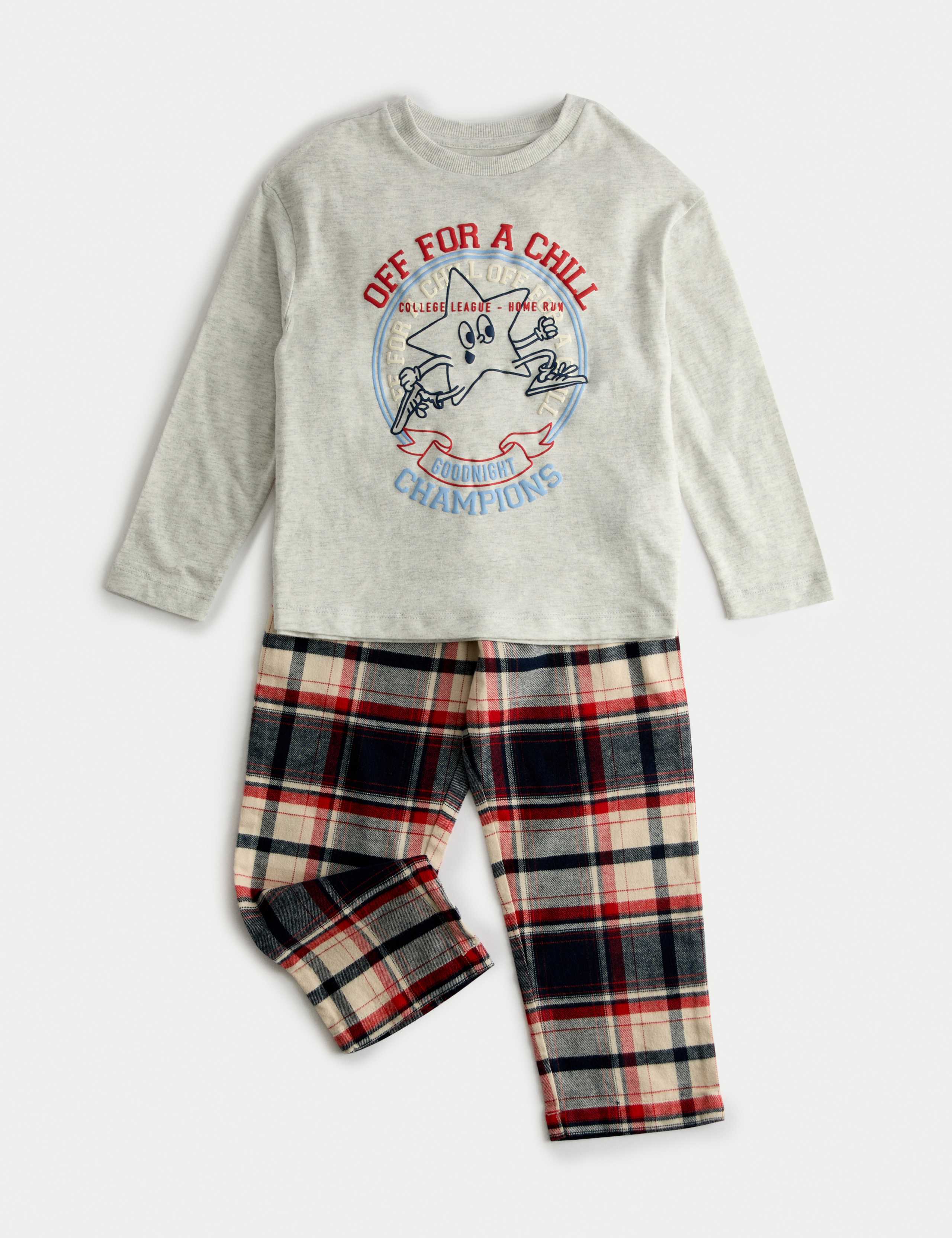 Pure Cotton Star Graphic Checked Pyjamas (12 Mths-8 Yrs) 1 of 3