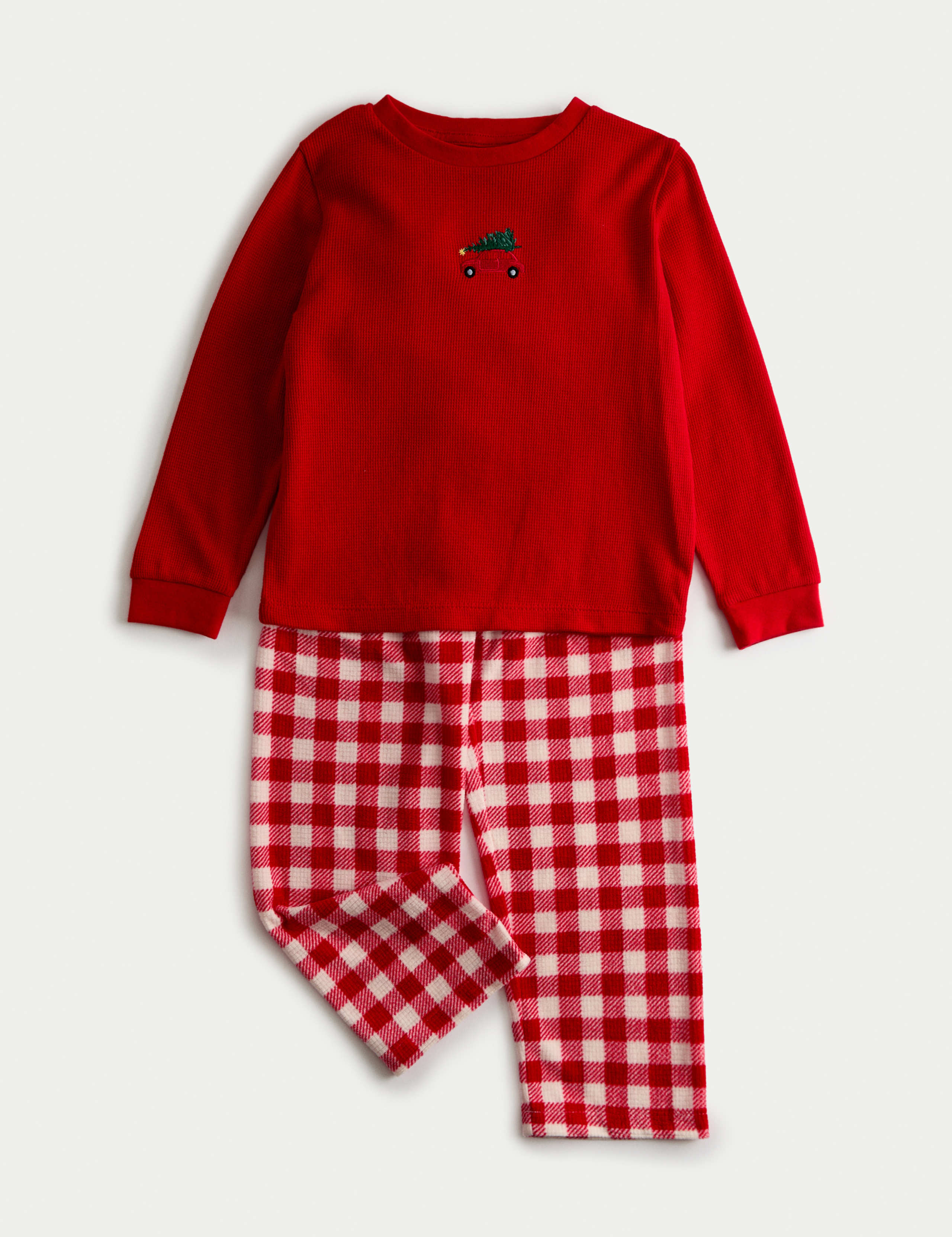 Fleece Christmas Car Gingham Pyjamas (1-8 Yrs) 1 of 3