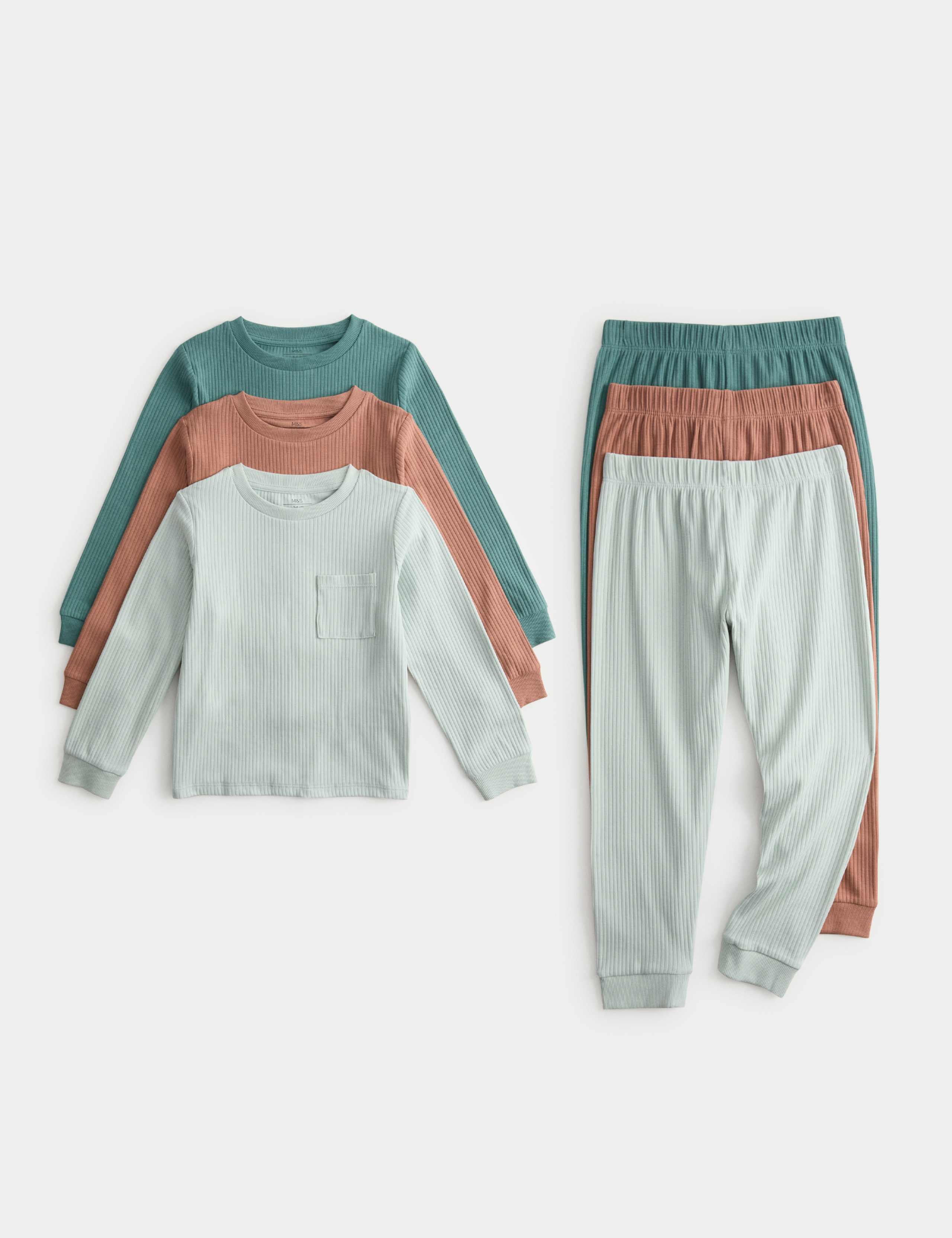 3 Pack Cotton with Stretch Ribbed Pyjama Sets 1 of 1