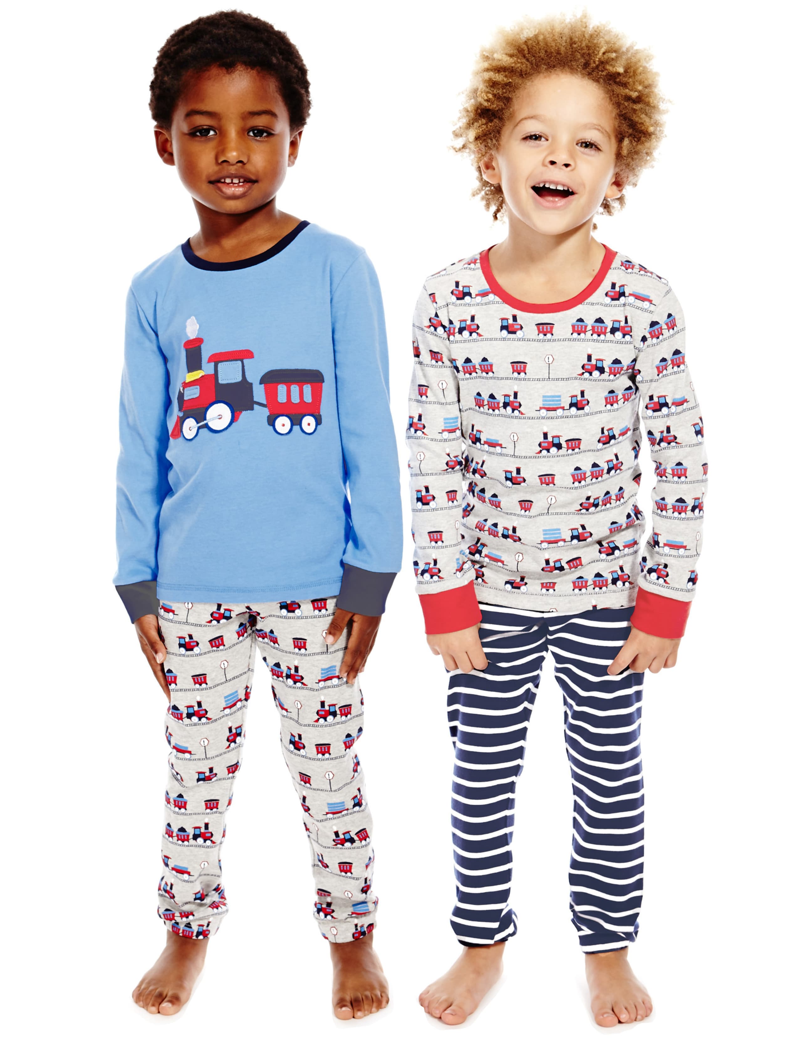 2 Pack Cotton Rich Stay Soft Train Print Pyjamas (1-7 Years) 1 of 4