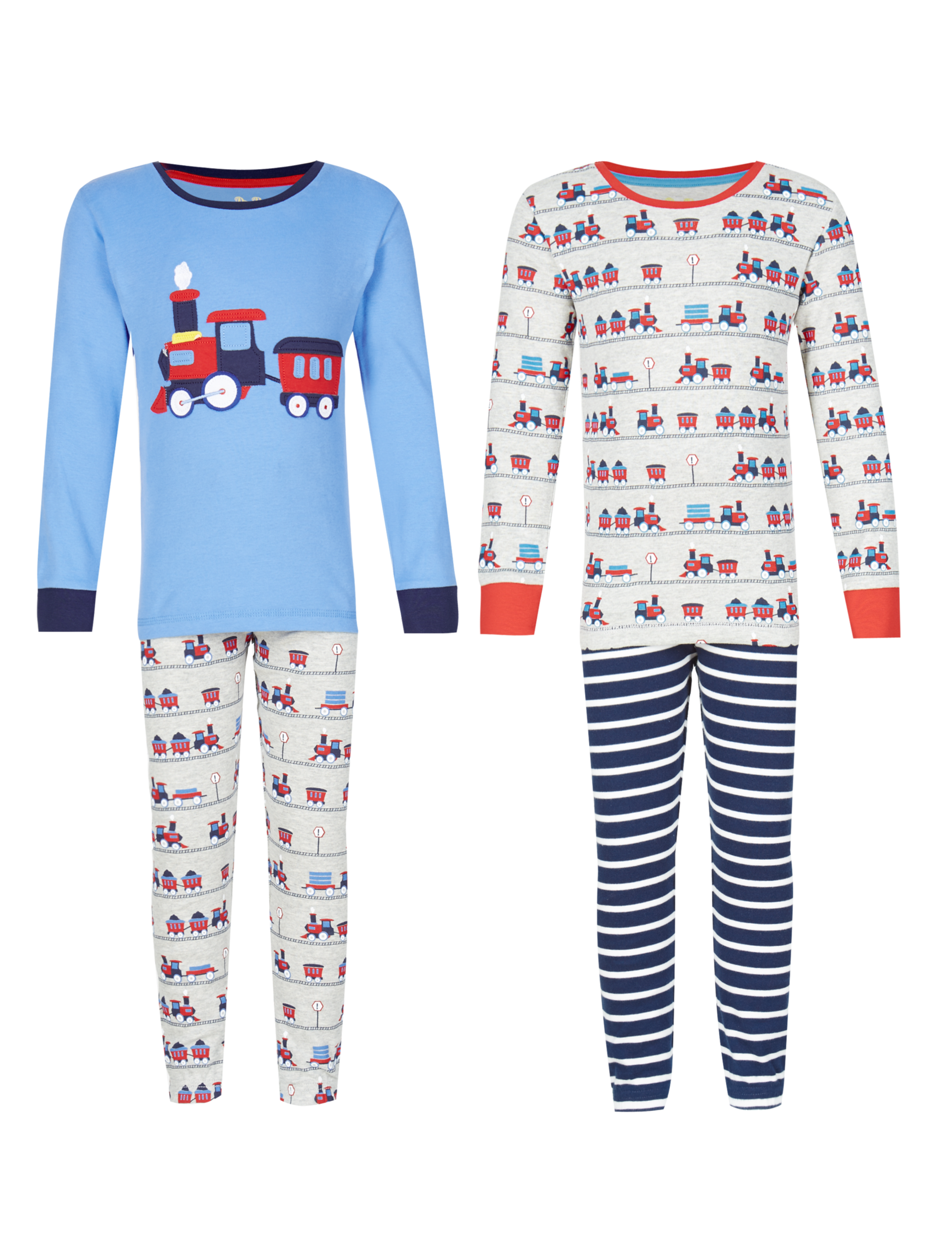 2 Pack Cotton Rich Stay Soft Train Print Pyjamas (1-7 Years) 2 of 4