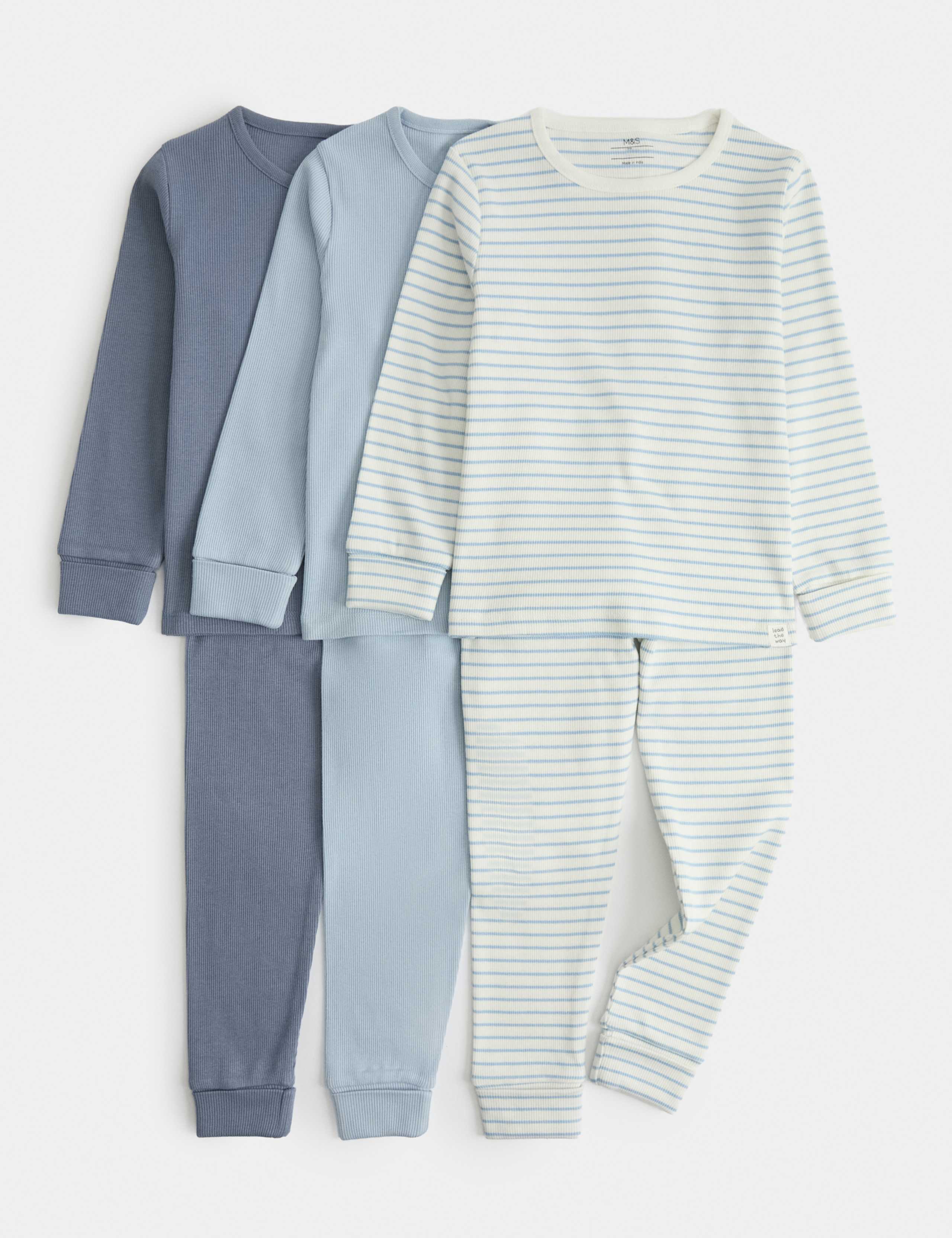 3 Pack Cotton Rich Blue Pyjama Sets (1-8 Yrs) 1 of 2