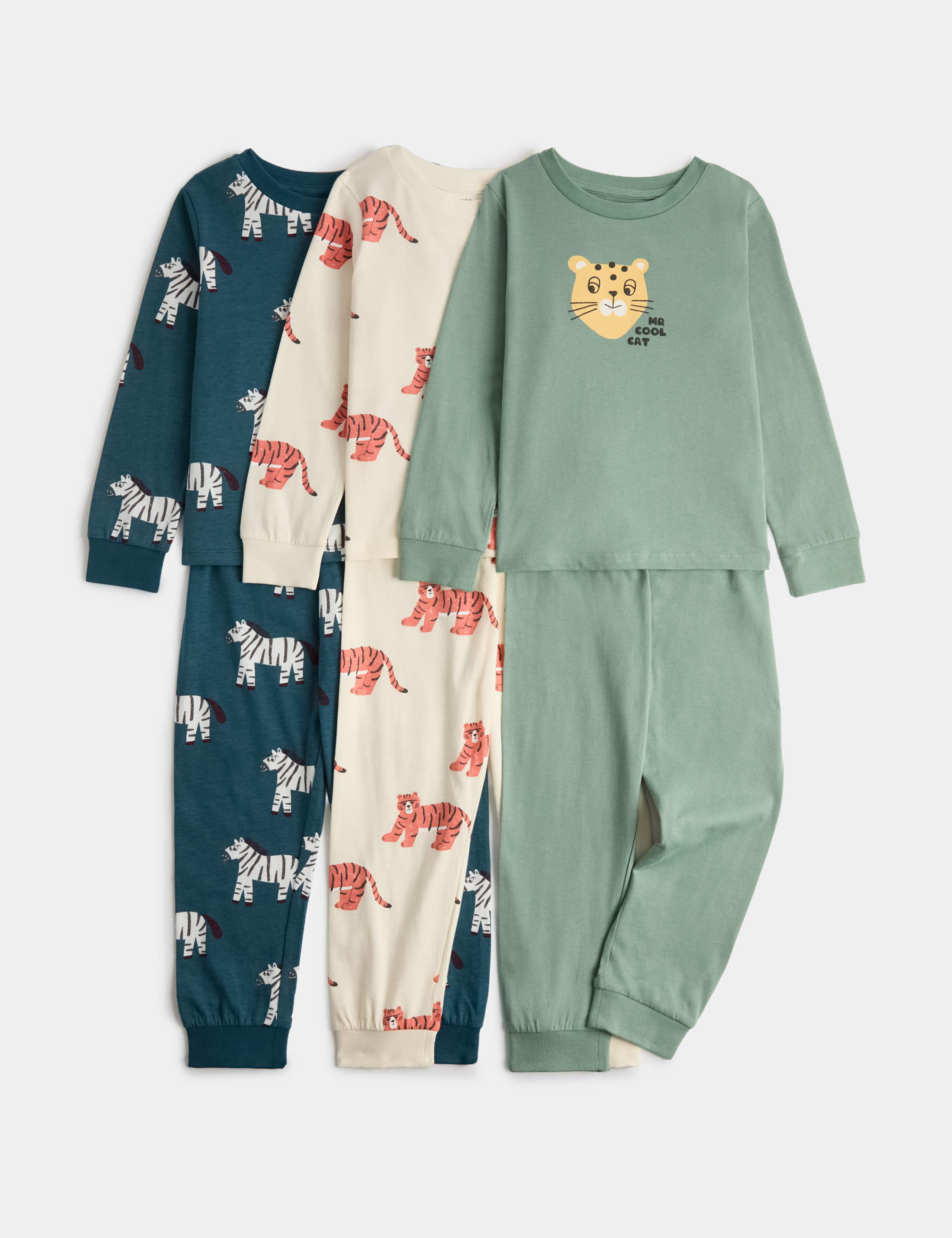 Kids' 3 Pack Animal Print Pyjama Sets (1-8 Yrs) 1 of 3