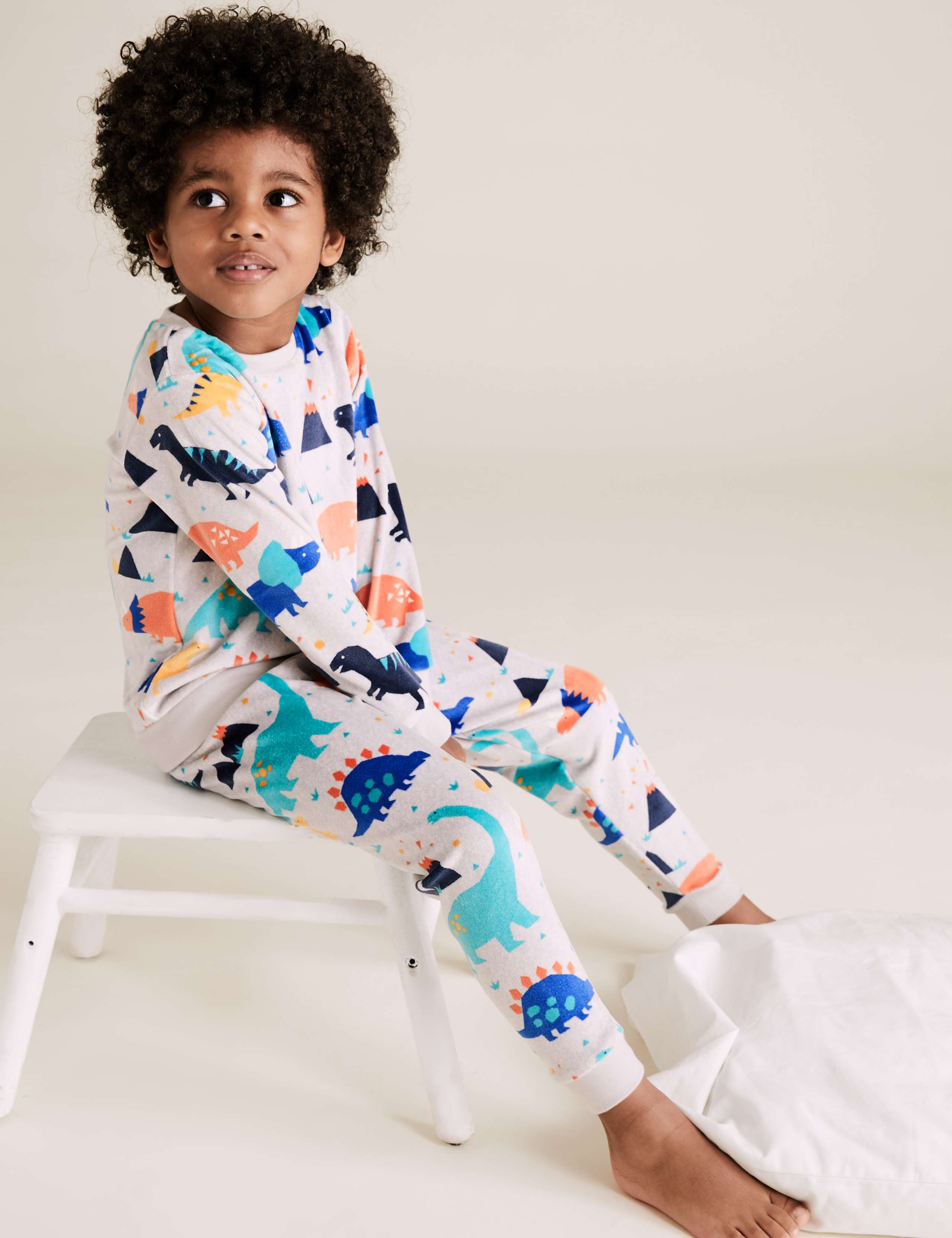 Velour Fleece Dinosaur Print Pyjama Set (1-7 Yrs) 1 of 4