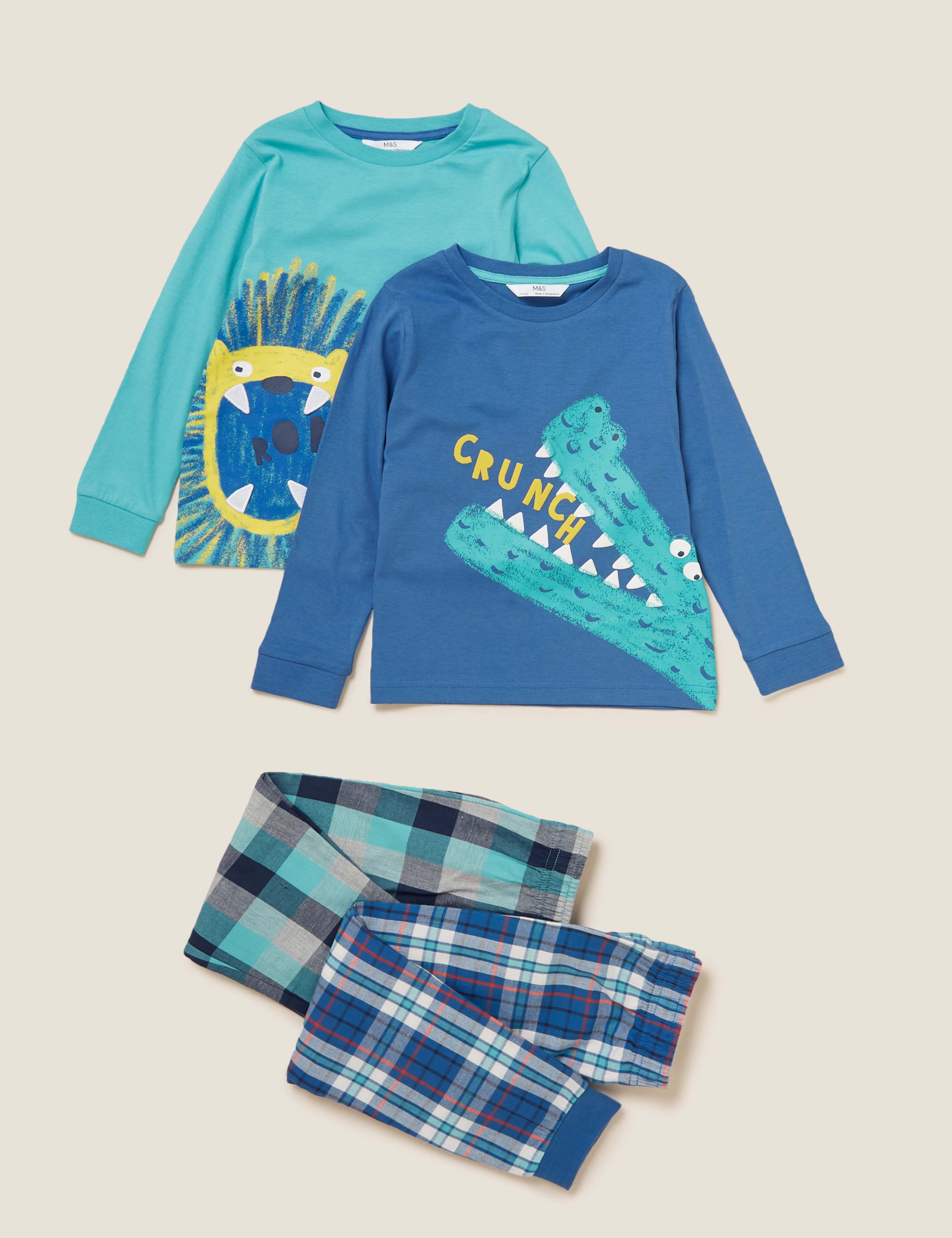 2pk Cotton Animal Slogan Pyjama Sets (1-7 Yrs) 1 of 5