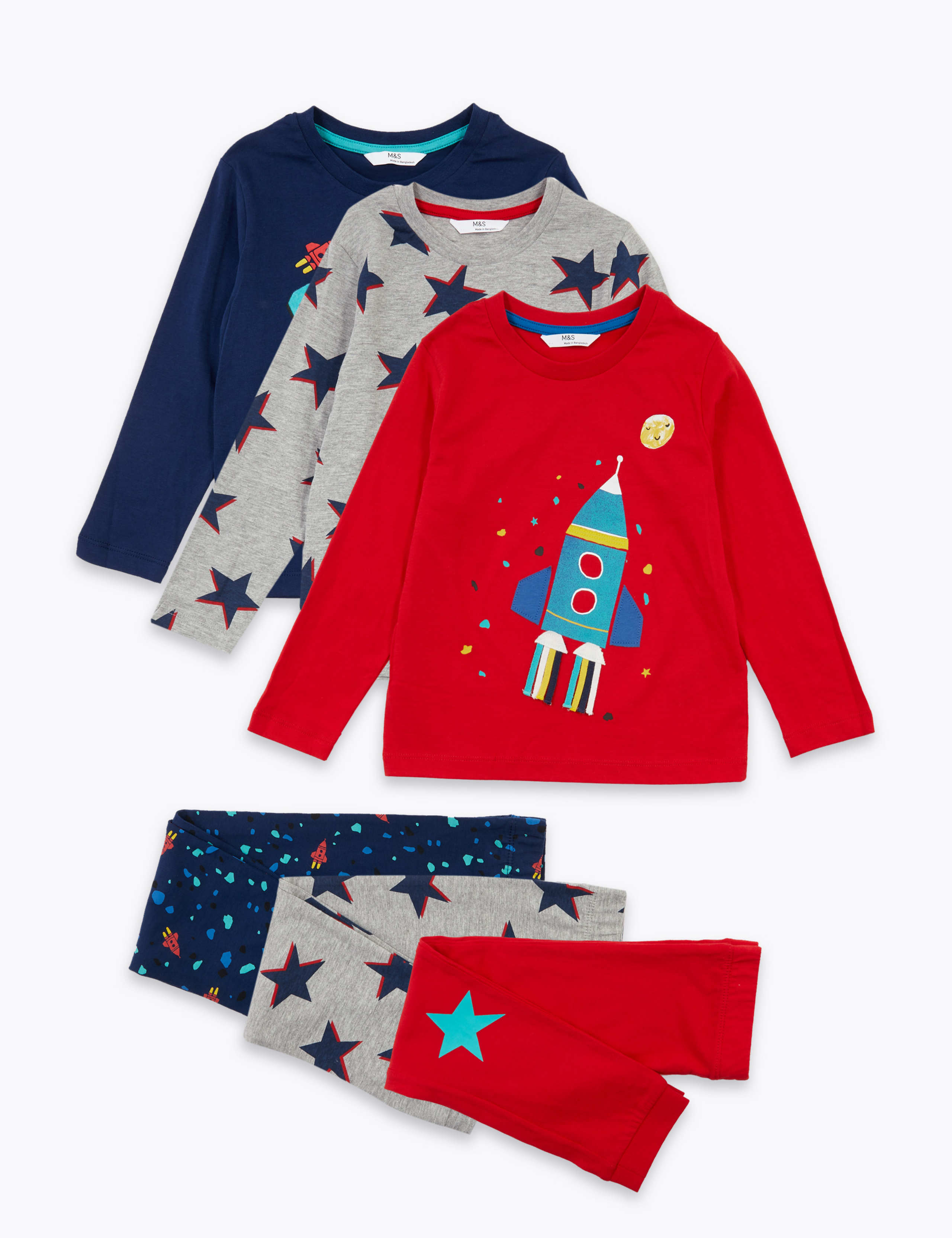 3 Pack Applique Rocket Pyjama Sets (1-7 Yrs) 2 of 7