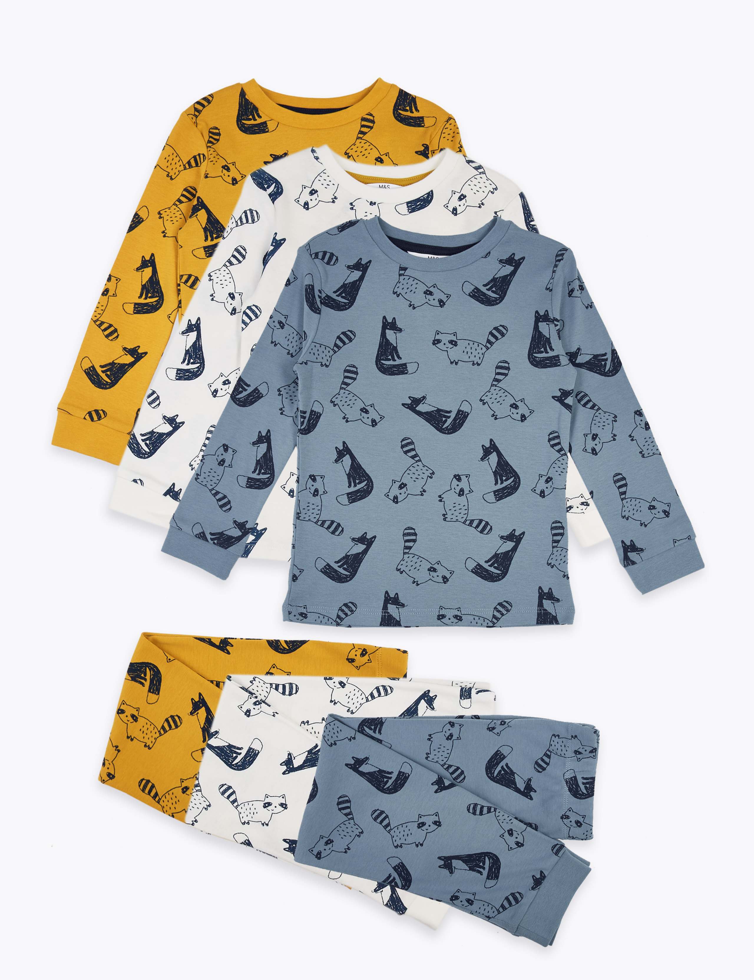 3 Pack Cotton Fox & Racoon Pyjama Sets (1-7 Yrs) 2 of 6