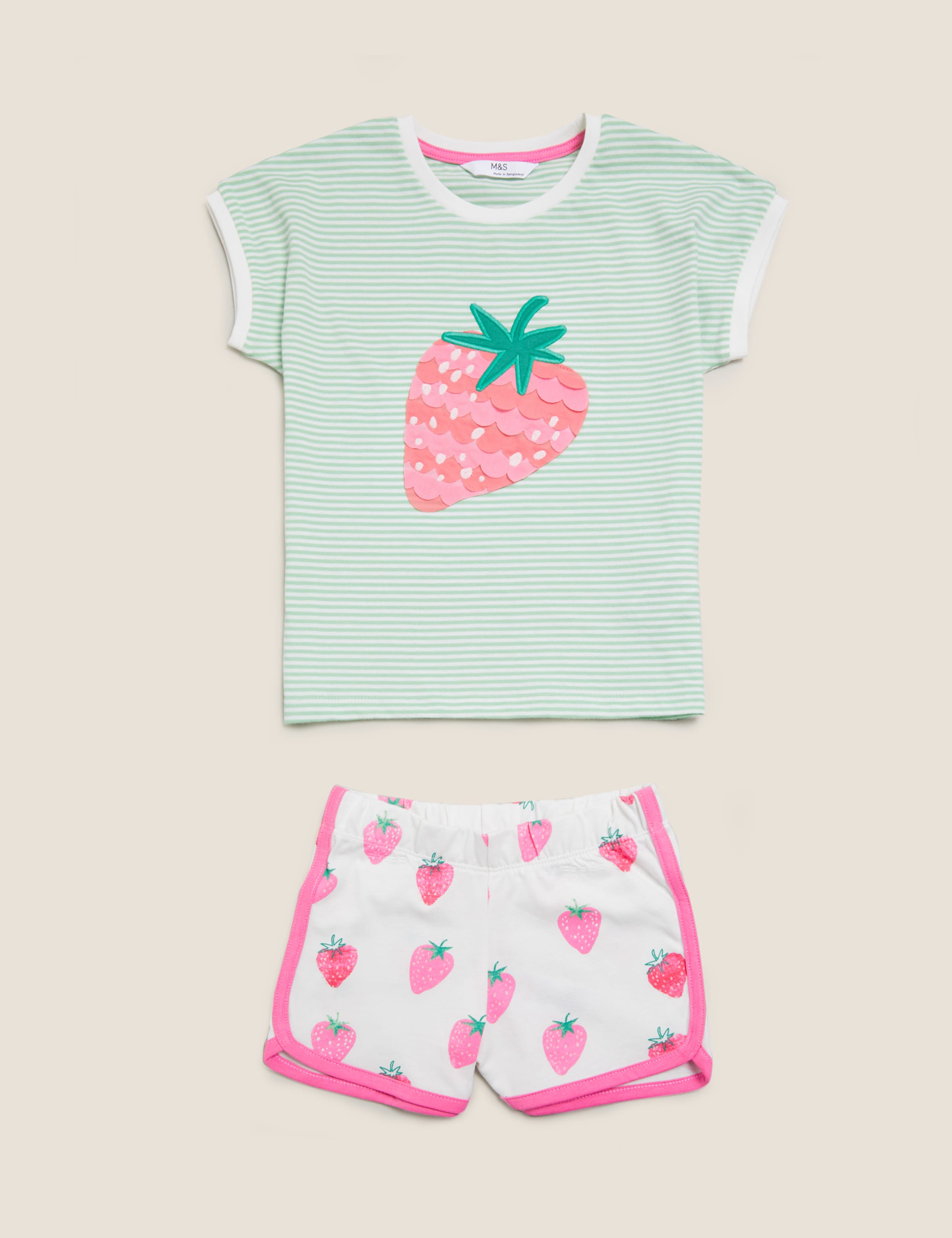Pure Cotton Strawberry Short Pyjama Set (1-7 Yrs) 2 of 5