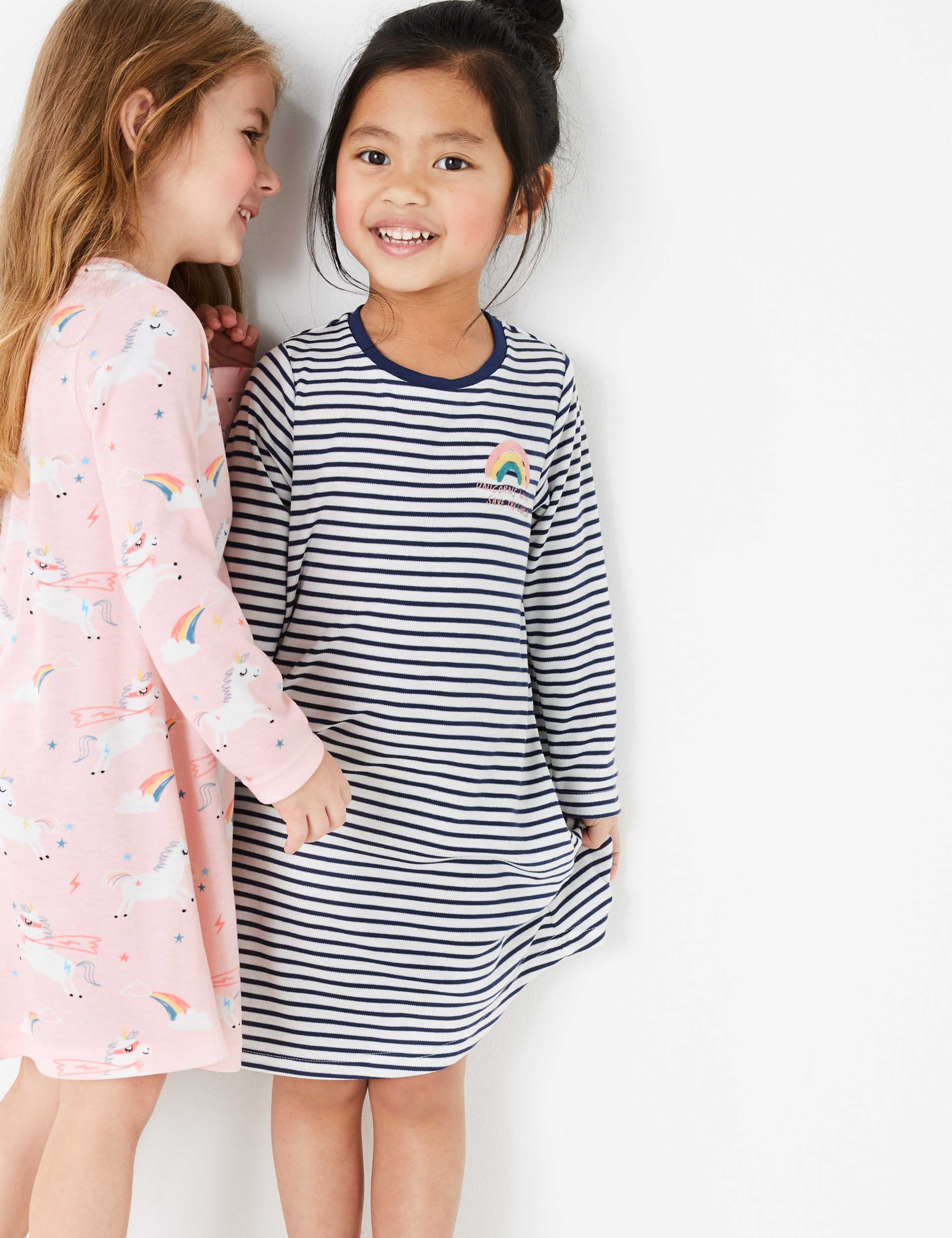 2 Pack Unicorn & Striped Nightdresses (1-7 Years) 1 of 5