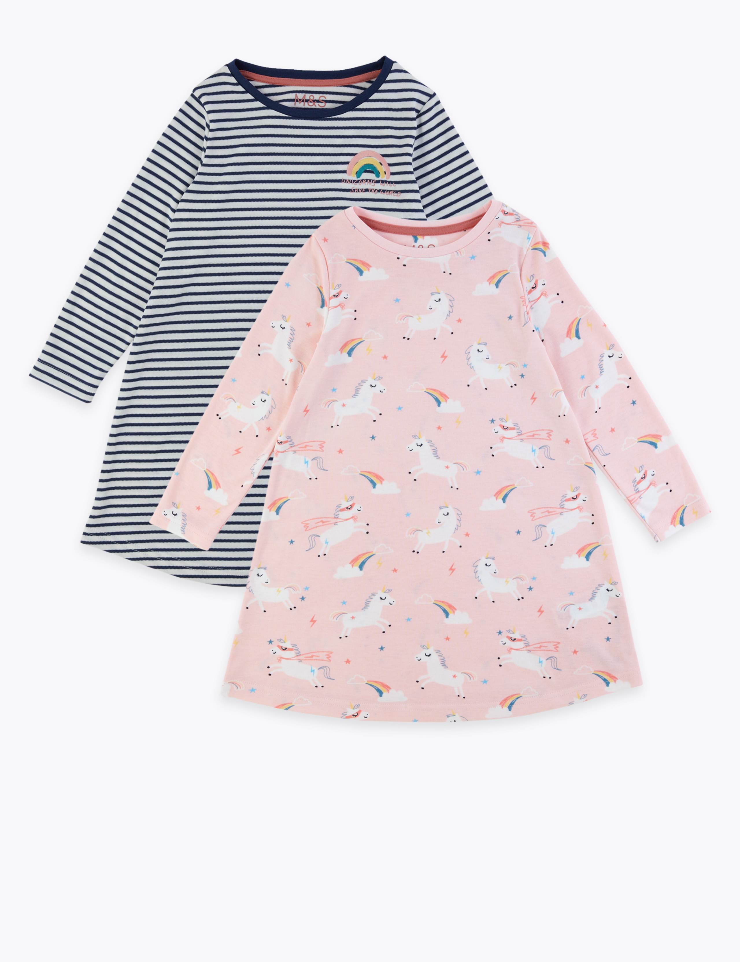 2 Pack Unicorn & Striped Nightdresses (1-7 Years) 2 of 5