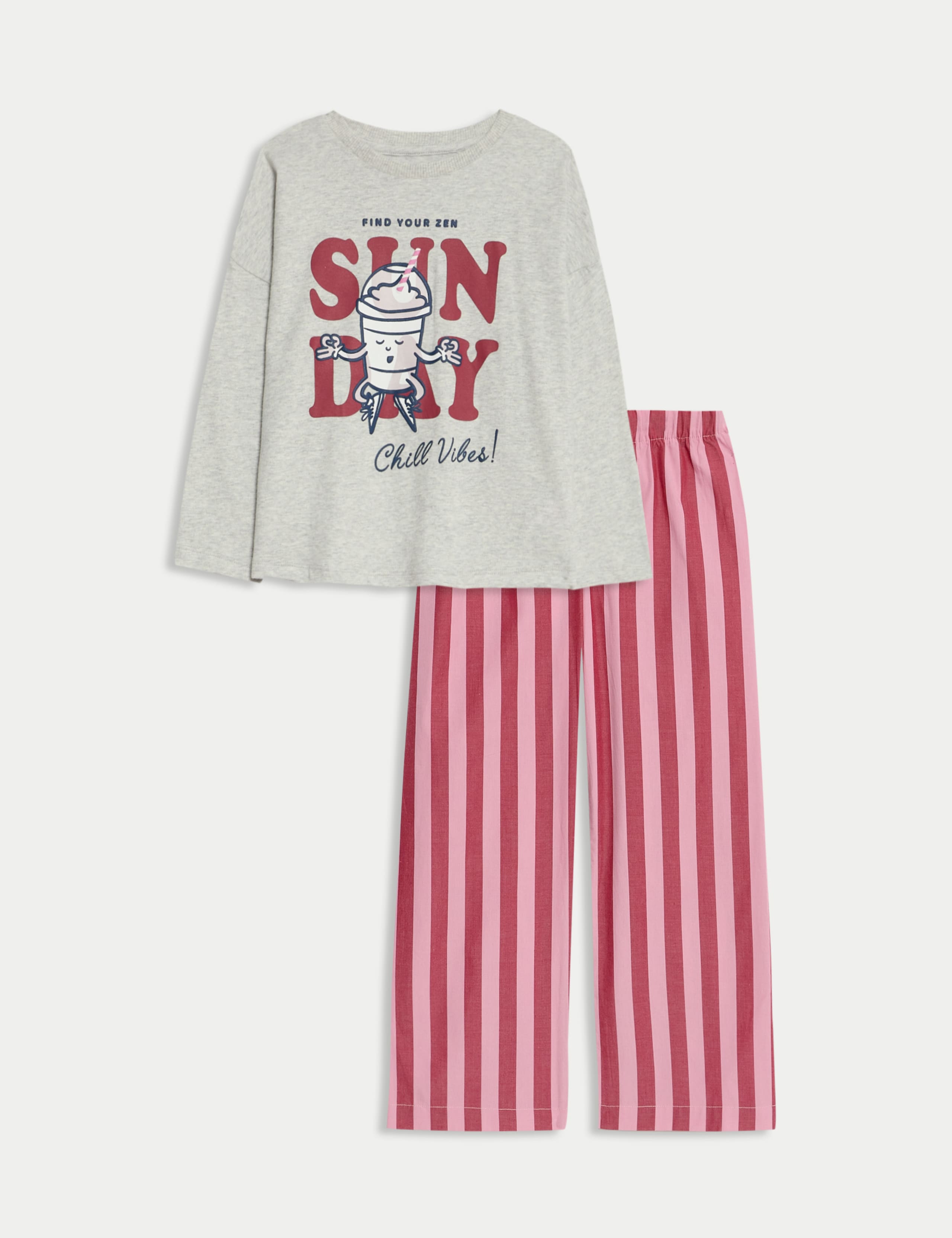 Pure Cotton Graphic Striped Pyjamas (1-8 Yrs) 1 of 1