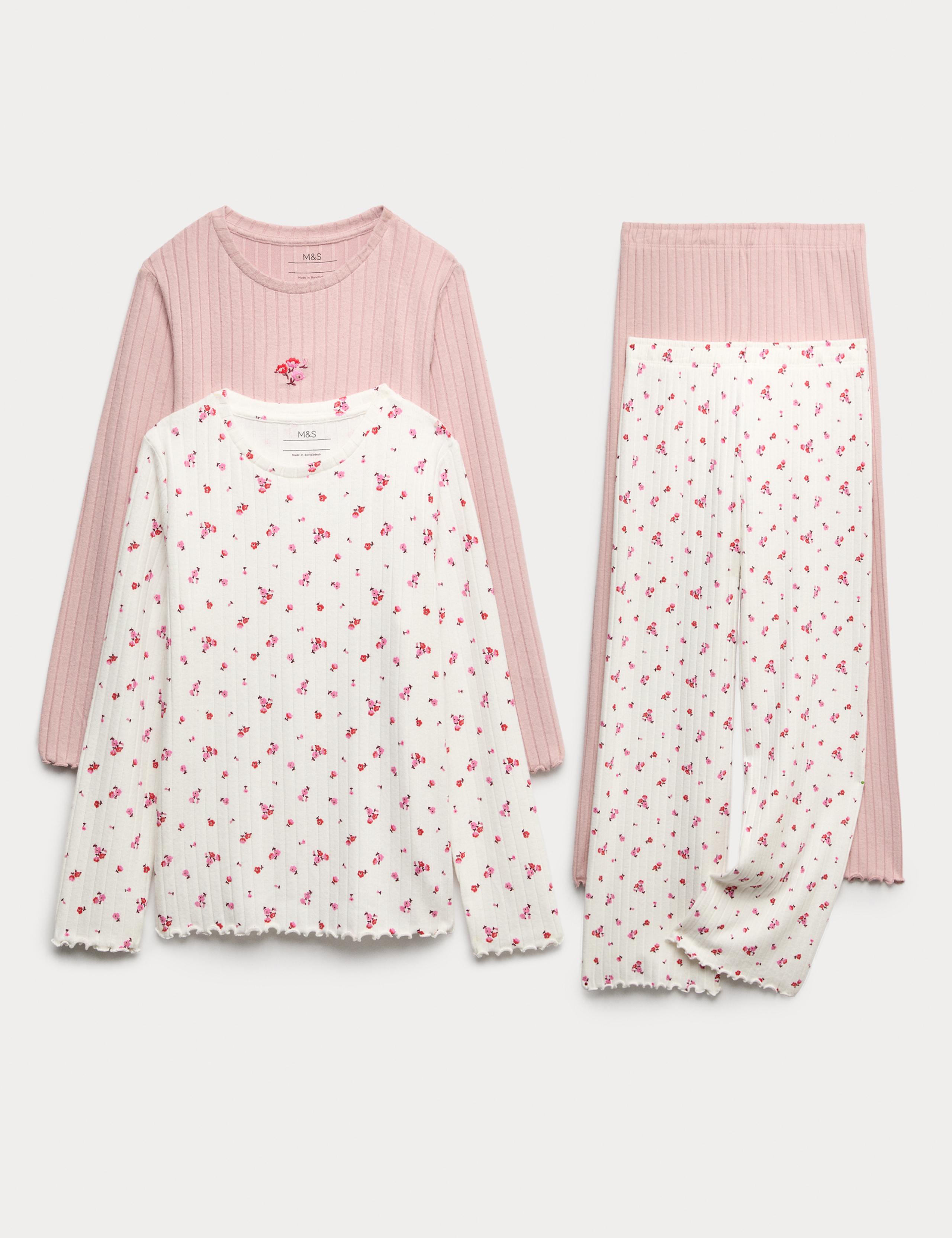 Kids' 2 Pack Floral Ribbed Pyjama Sets (1-16 Yrs) 1 of 1