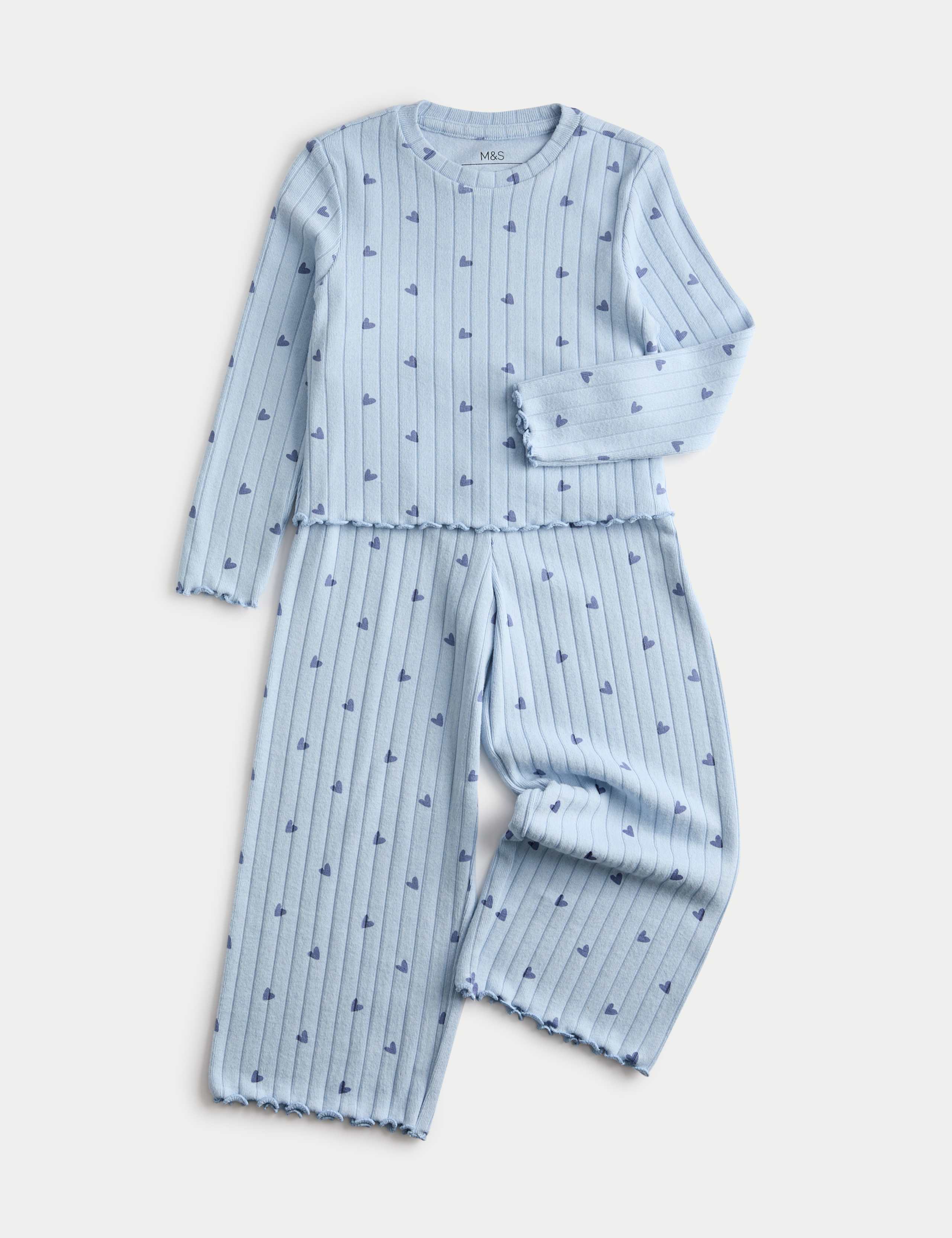 Patterned Heart Ribbed Pyjamas (12 Months - 16 Years) 1 of 2