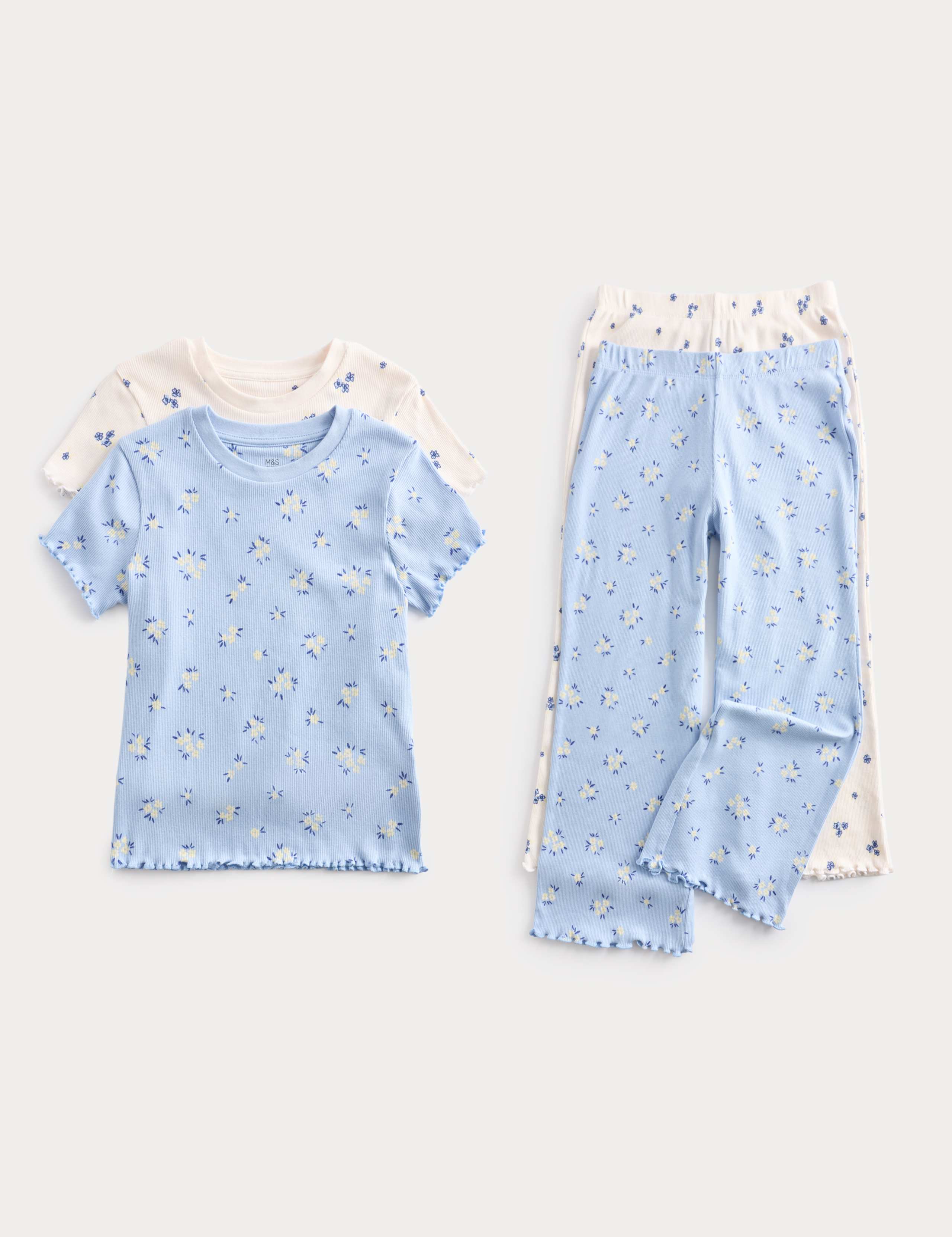 Kids 2 Pack Floral Ribbed Pyjamas (1-16 Yrs) 1 of 2