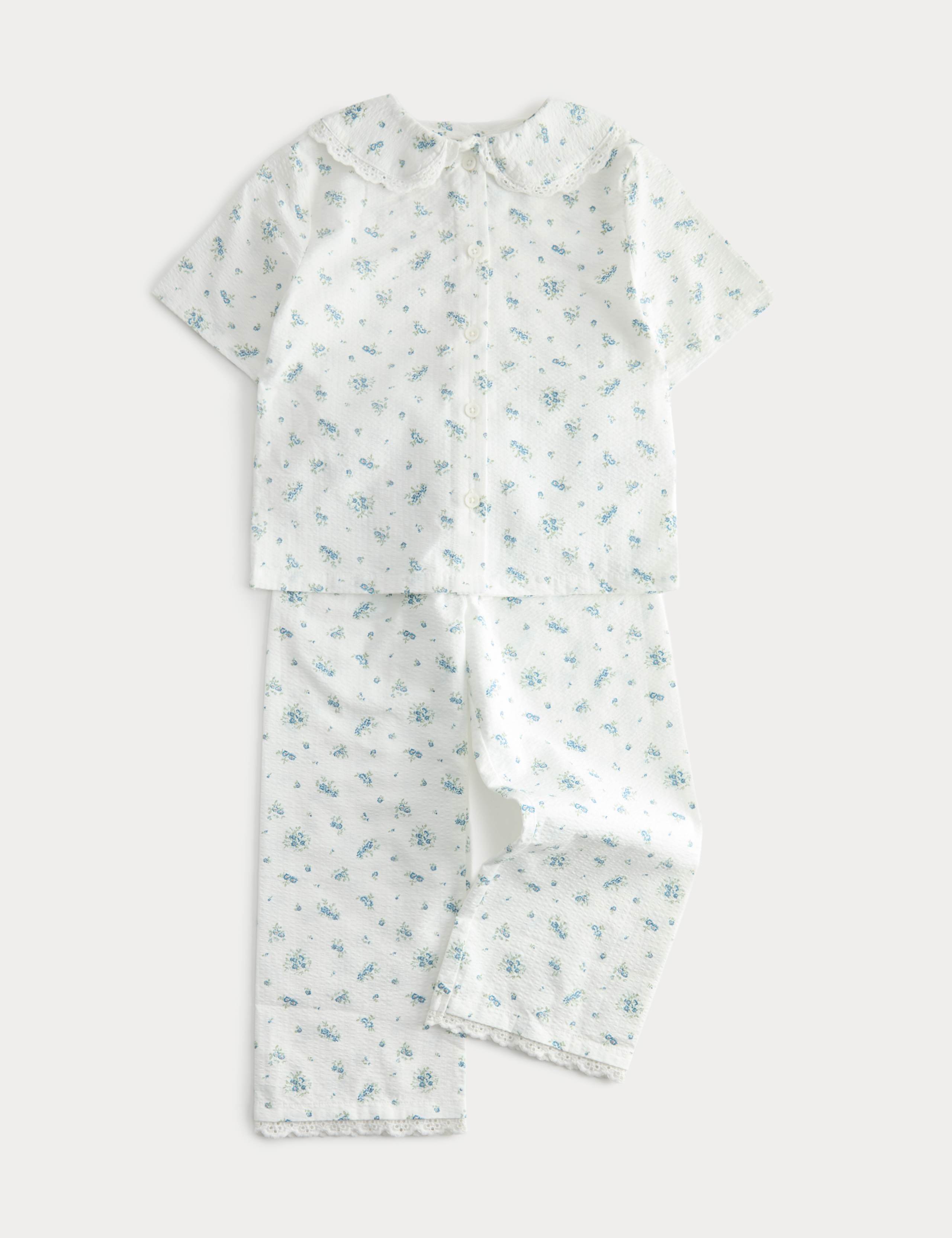 Pure Cotton Ditsy Floral Seersucker Pyjamas (1-8 Yrs) 1 of 2