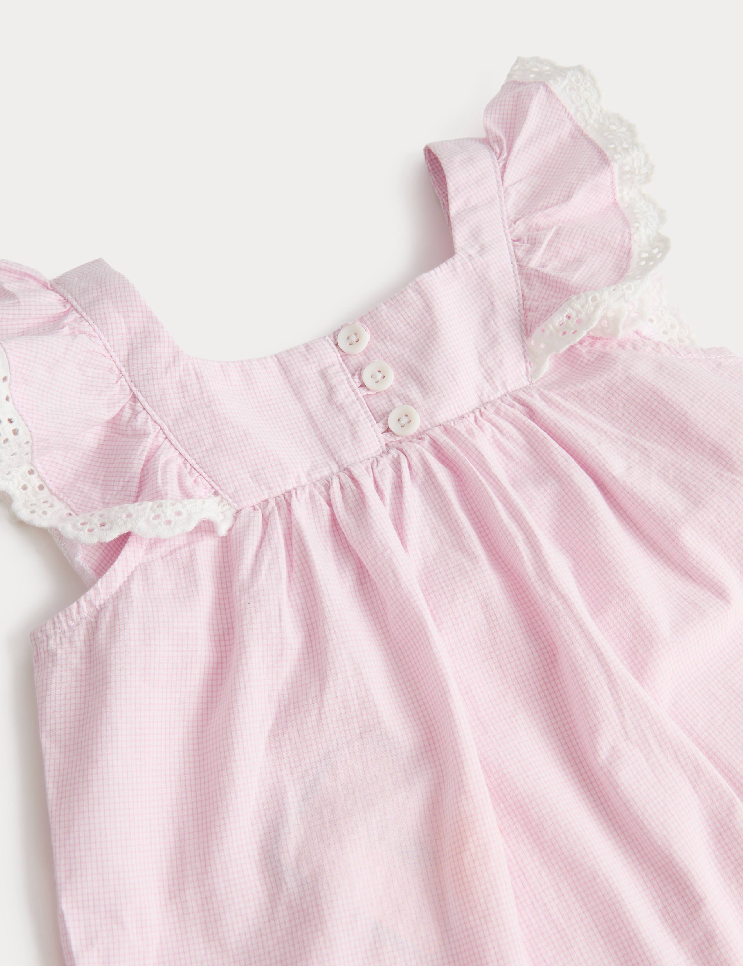 Pure Cotton Gingham Lace Frill Pyjamas (1-8 Yrs) 2 of 2
