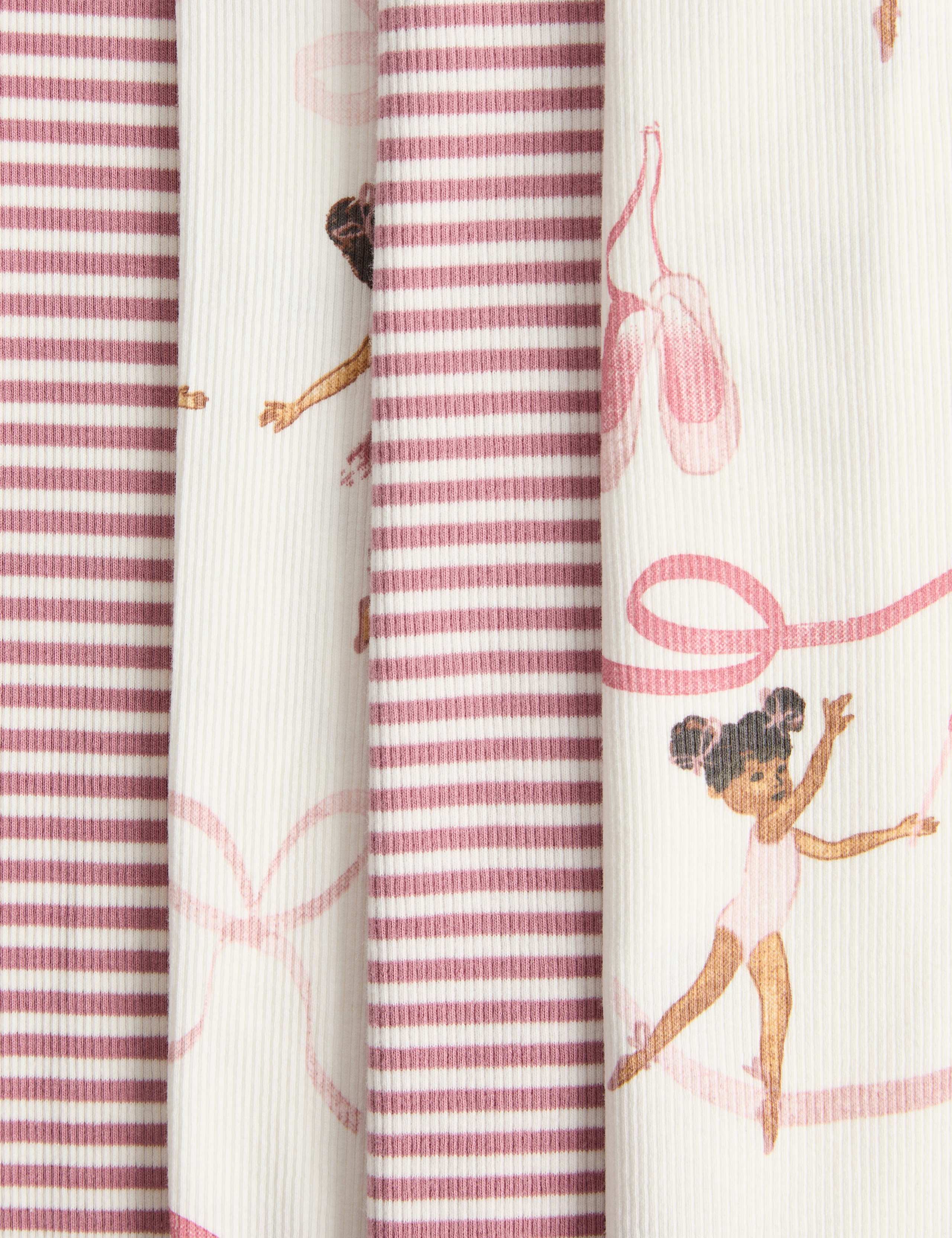 2 Pack Cotton Rich Ribbed Ballerina Pyjama Sets (1-8 Yrs) 2 of 3