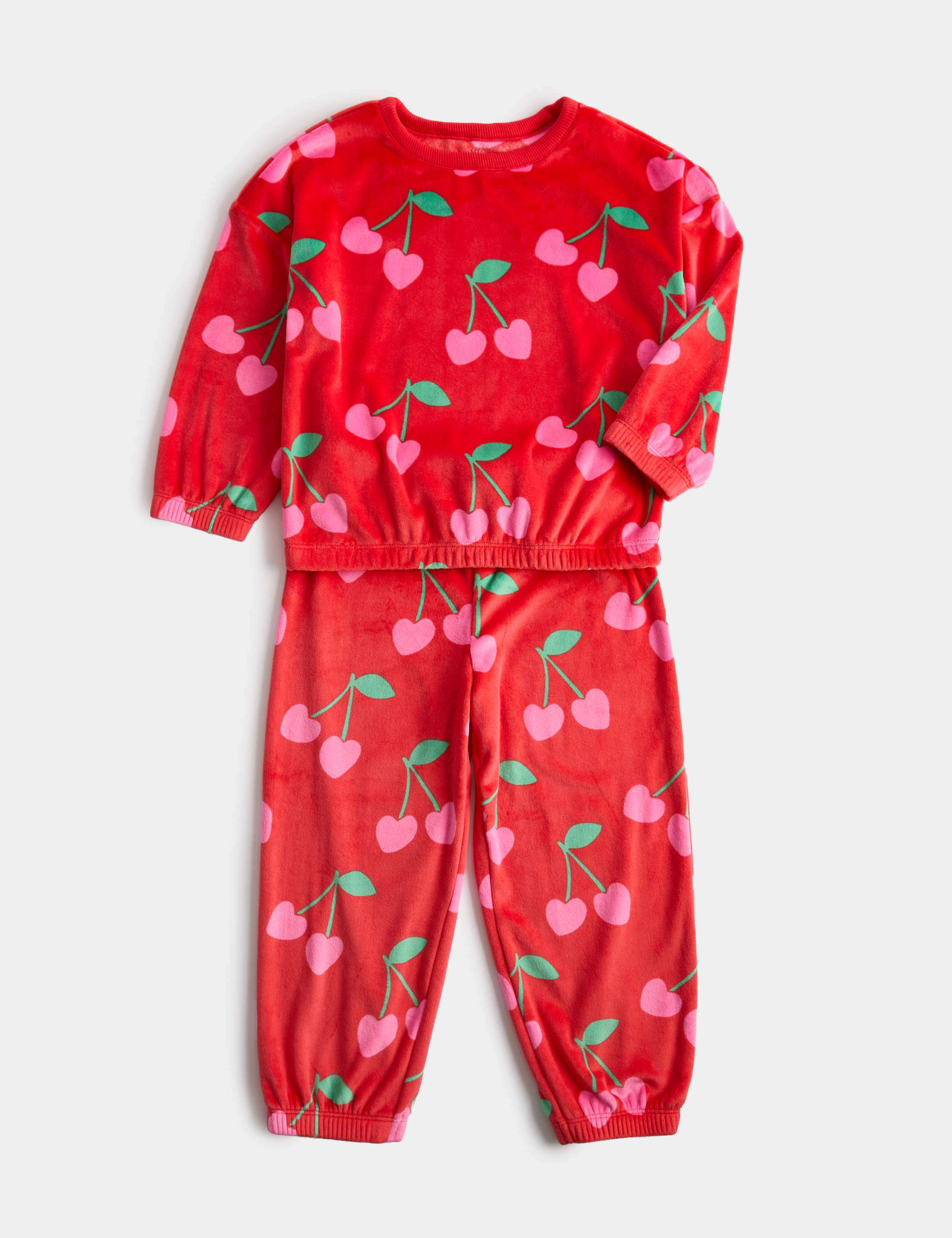 Cherry Print Velour Pyjamas 1 of 2