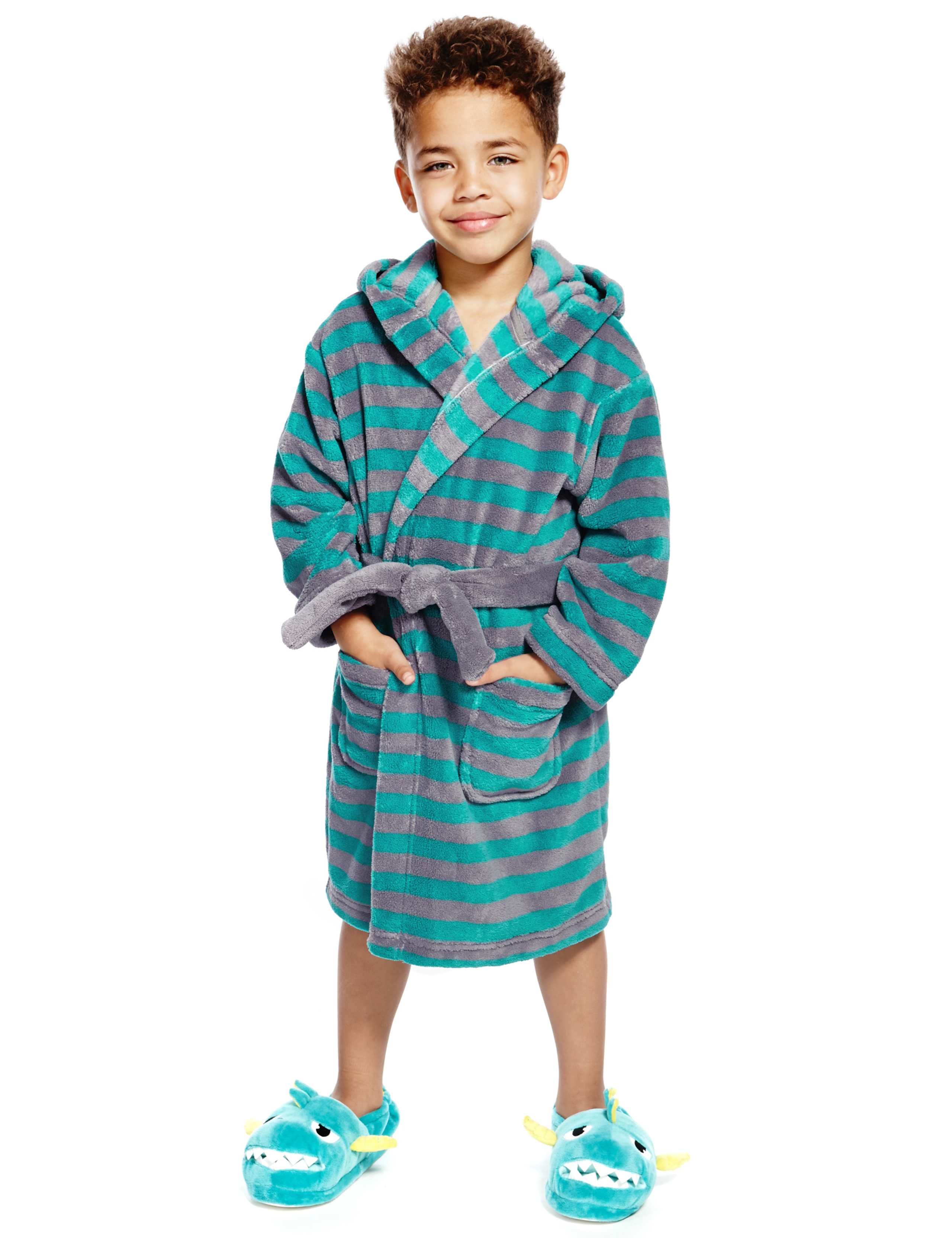 Anti Bobble Striped Hooded Fleece Gown (1-7 Years) 1 of 4