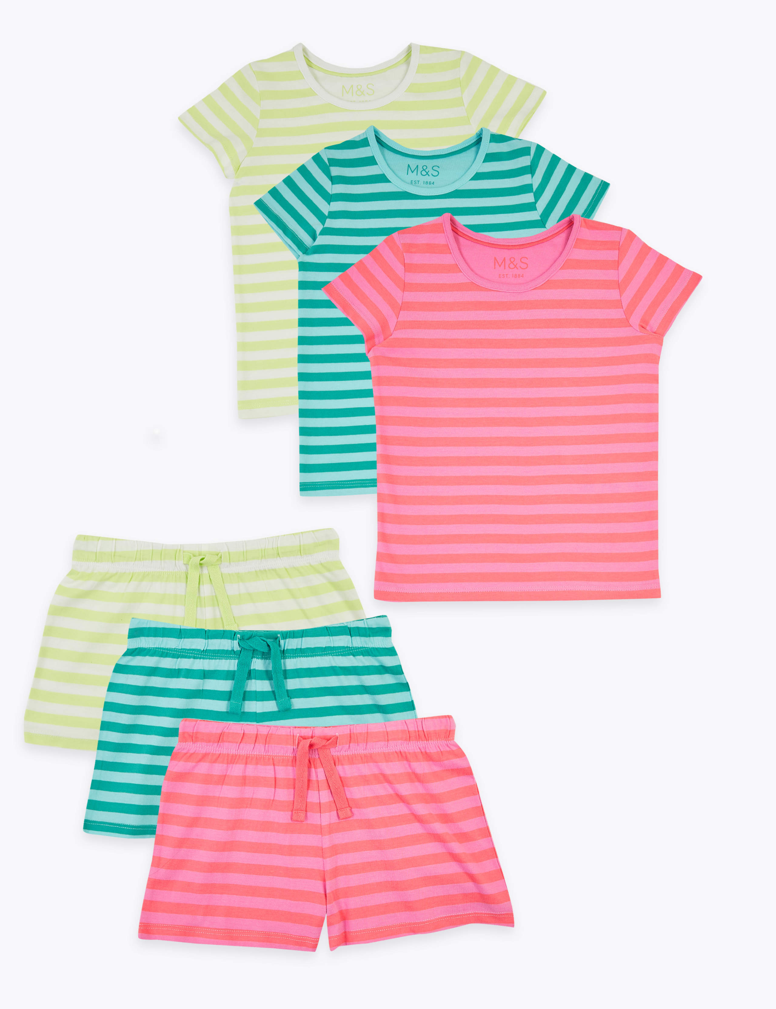 3 Pack Cotton Striped Short Pyjama Sets (1-7 Yrs) 2 of 6