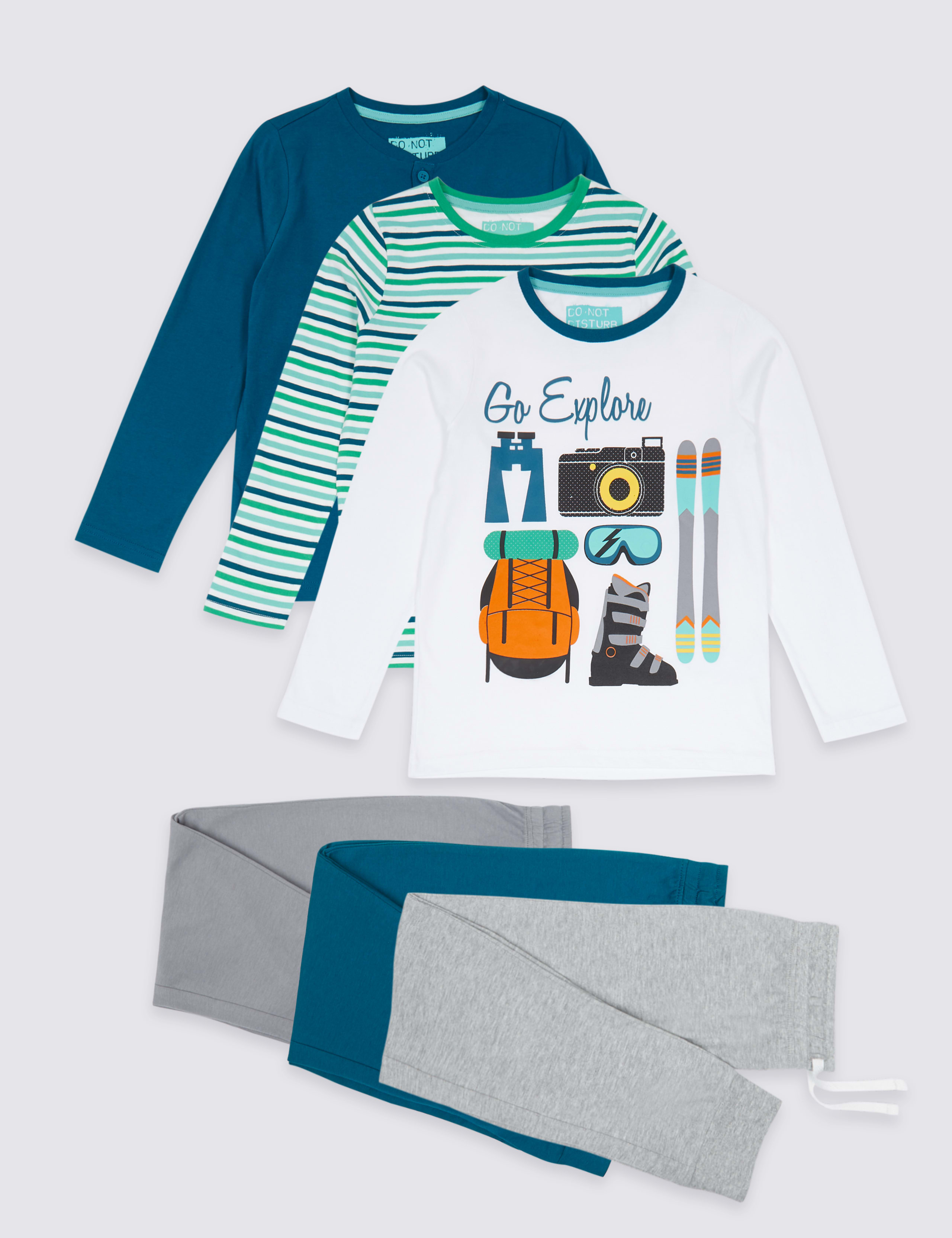 3 Pack Cotton Pyjamas (3-16 Years) 1 of 8