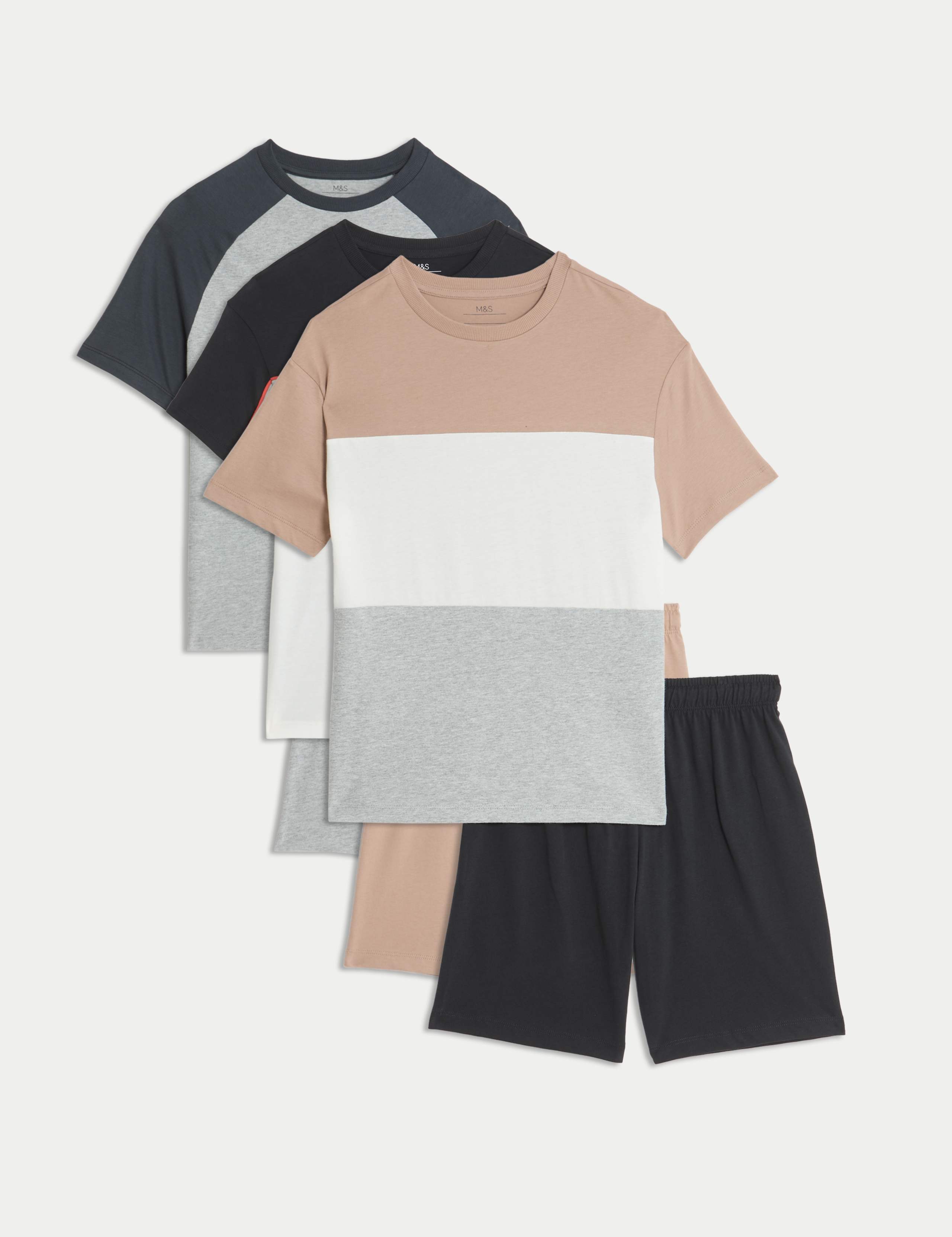3pk Pure Cotton Colour Block Pyjamas (3-16 Yrs) 1 of 3