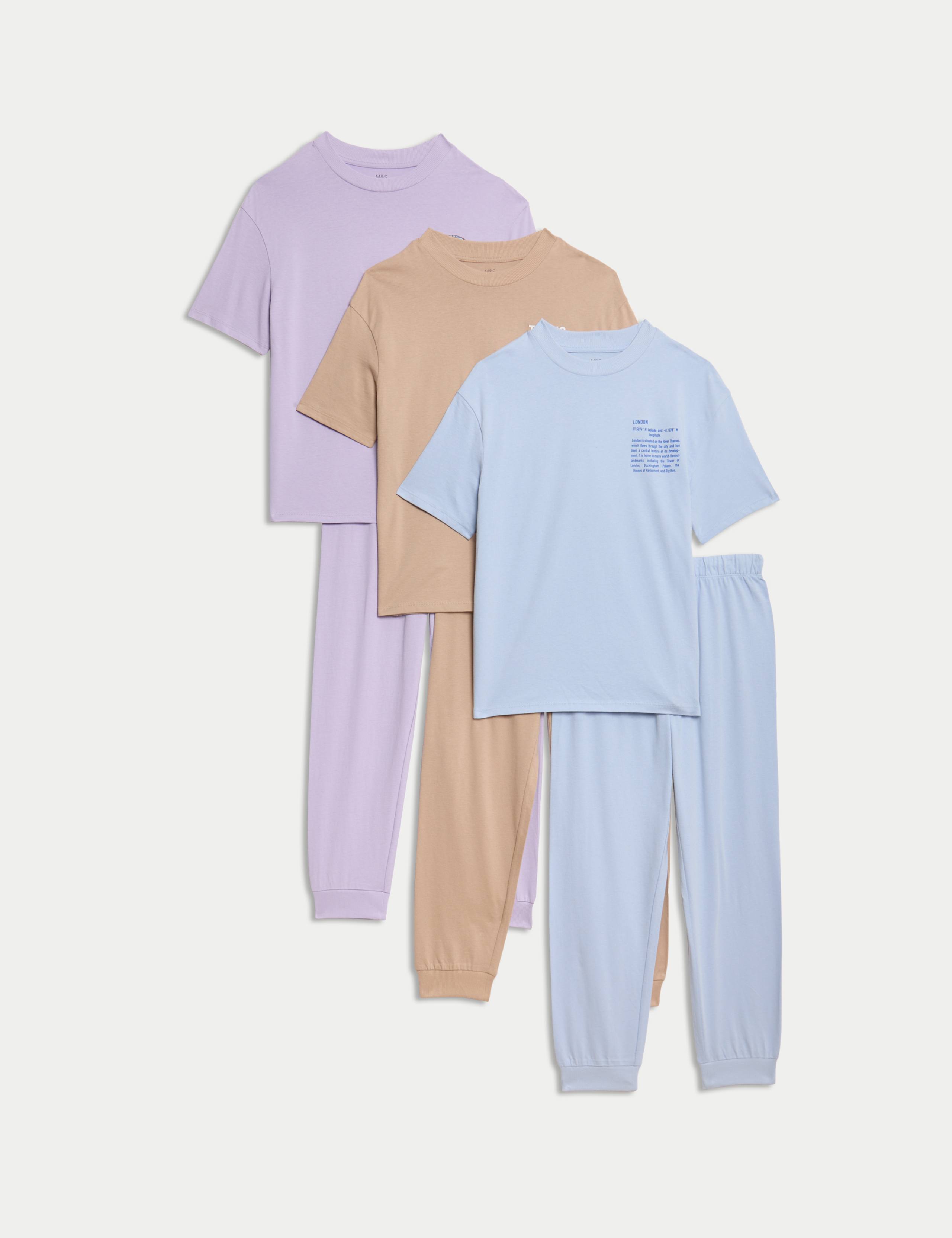 3pk Pure Cotton Graphic Pyjama Sets (6-16 Yrs) 1 of 2