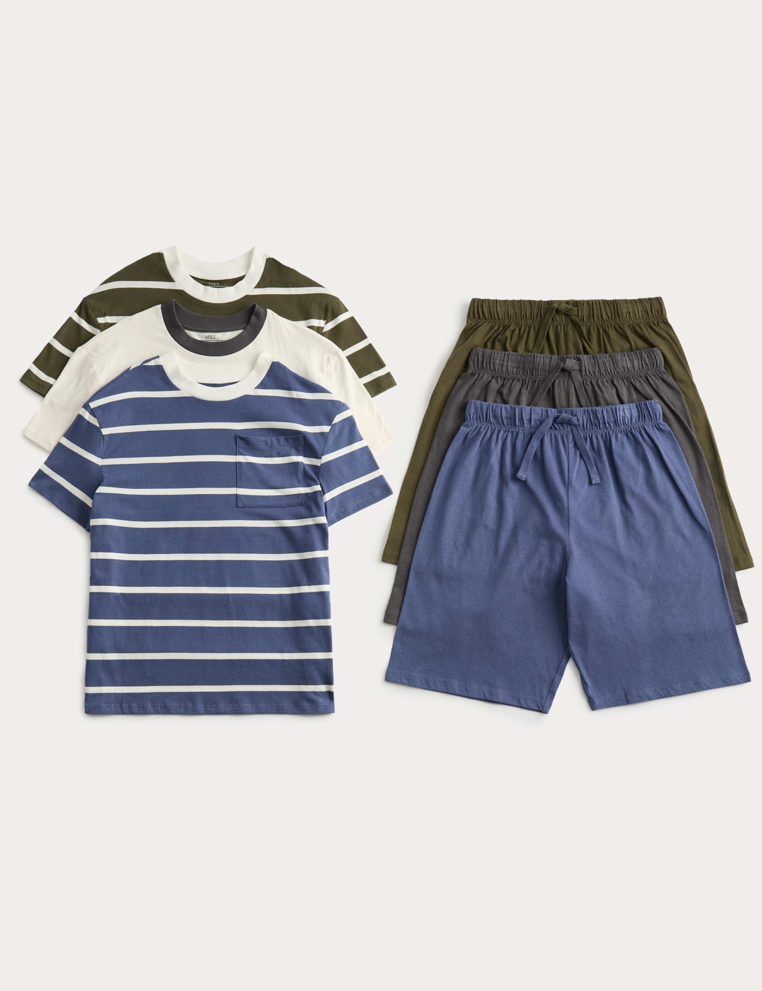 3 Pack Stripe Waffle Shorties Pyjama Sets (3-16 Years) 1 of 2