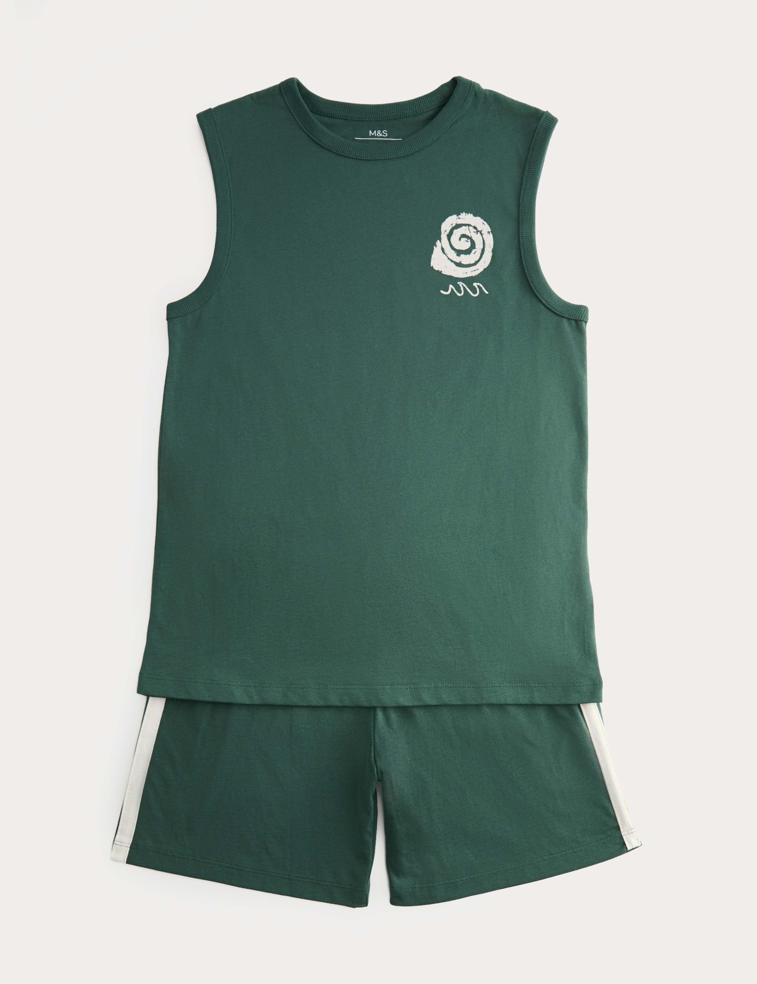 Cotton Rich Green Vest Pyjama Set (6-16 Yrs) 1 of 3