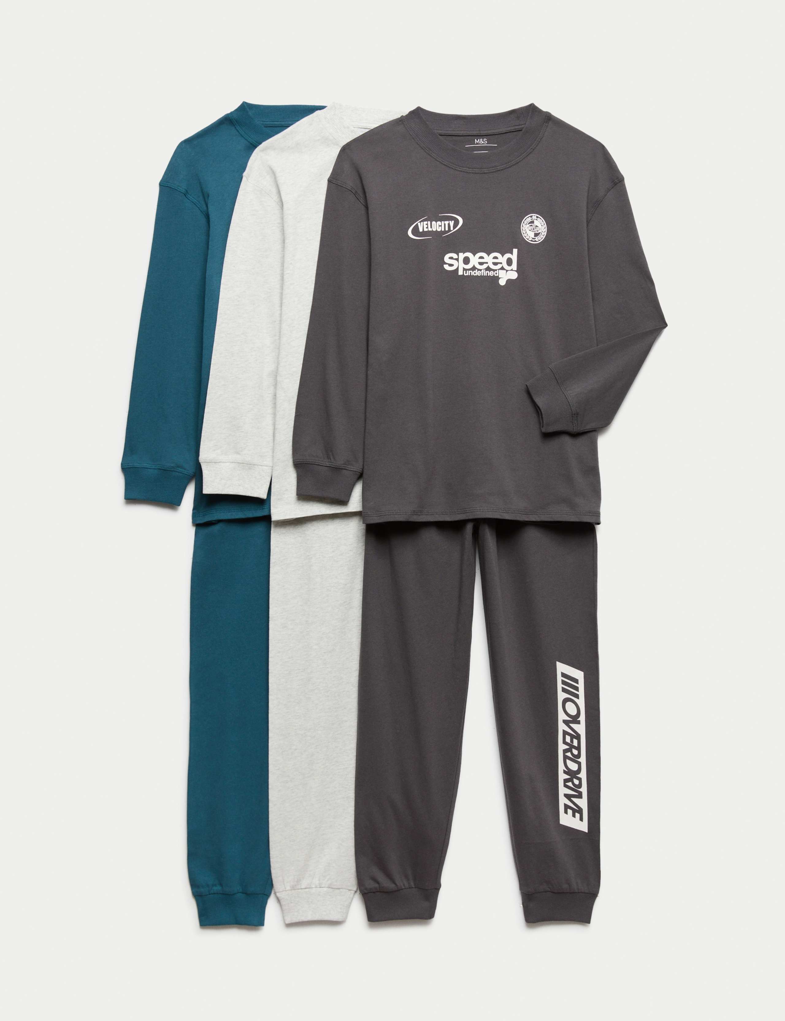 3 Pack Pure Cotton Speed Pyjama Sets (1-16 Yrs) 1 of 3