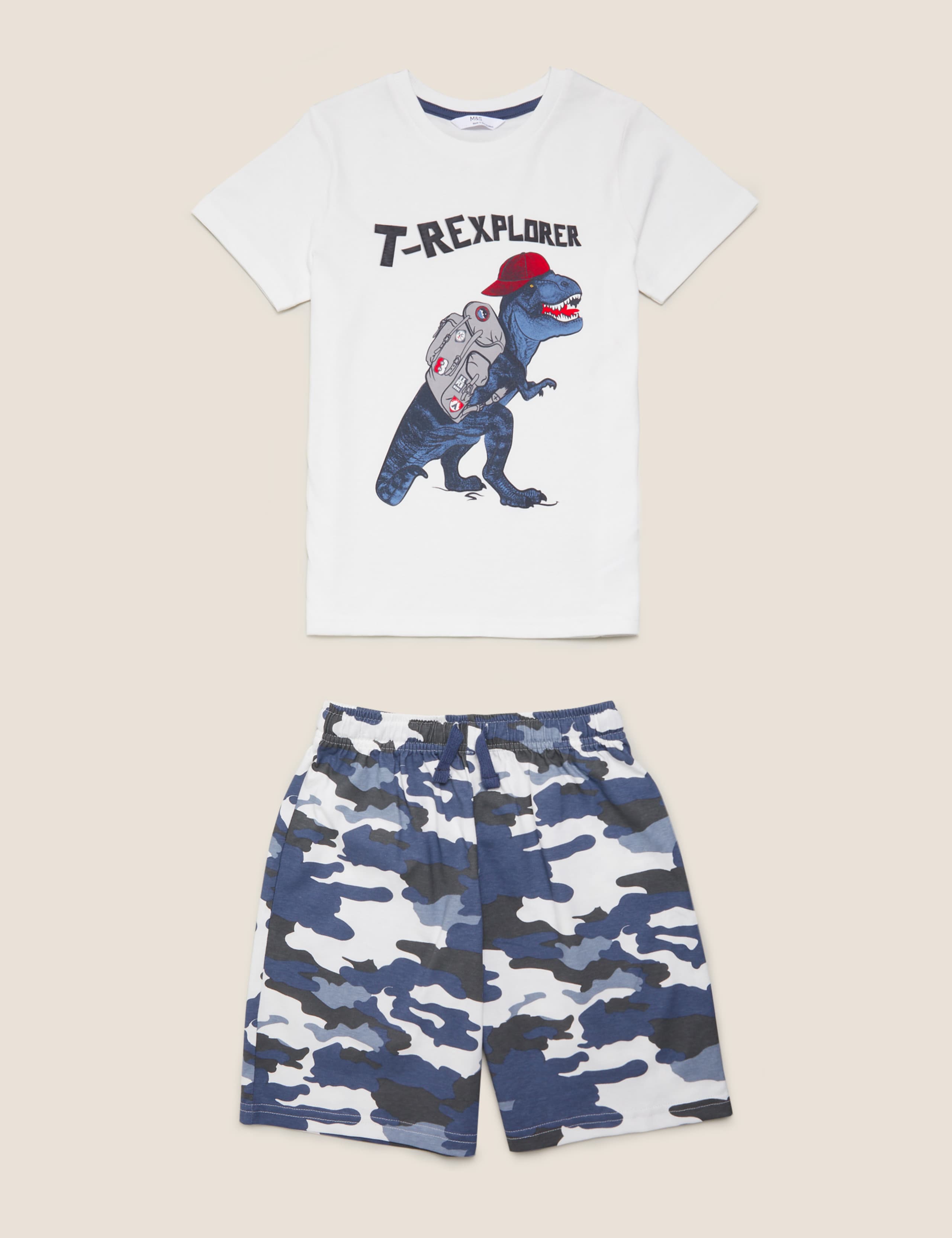 Pure Cotton Dinosaur Short Pyjama Set (6-16 Yrs) 2 of 5