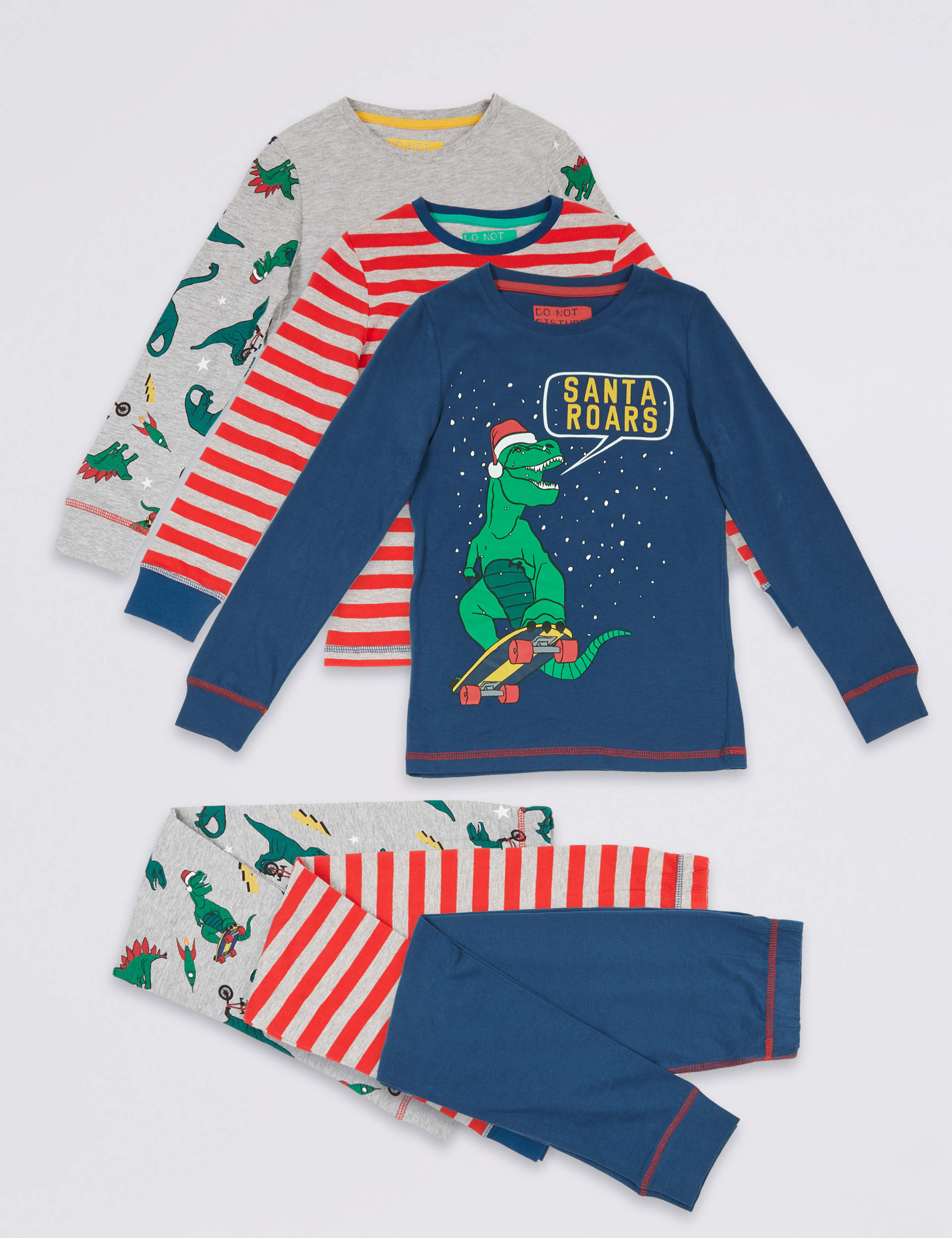 3 Pack Cotton Pyjamas (3-16 Years) 1 of 9