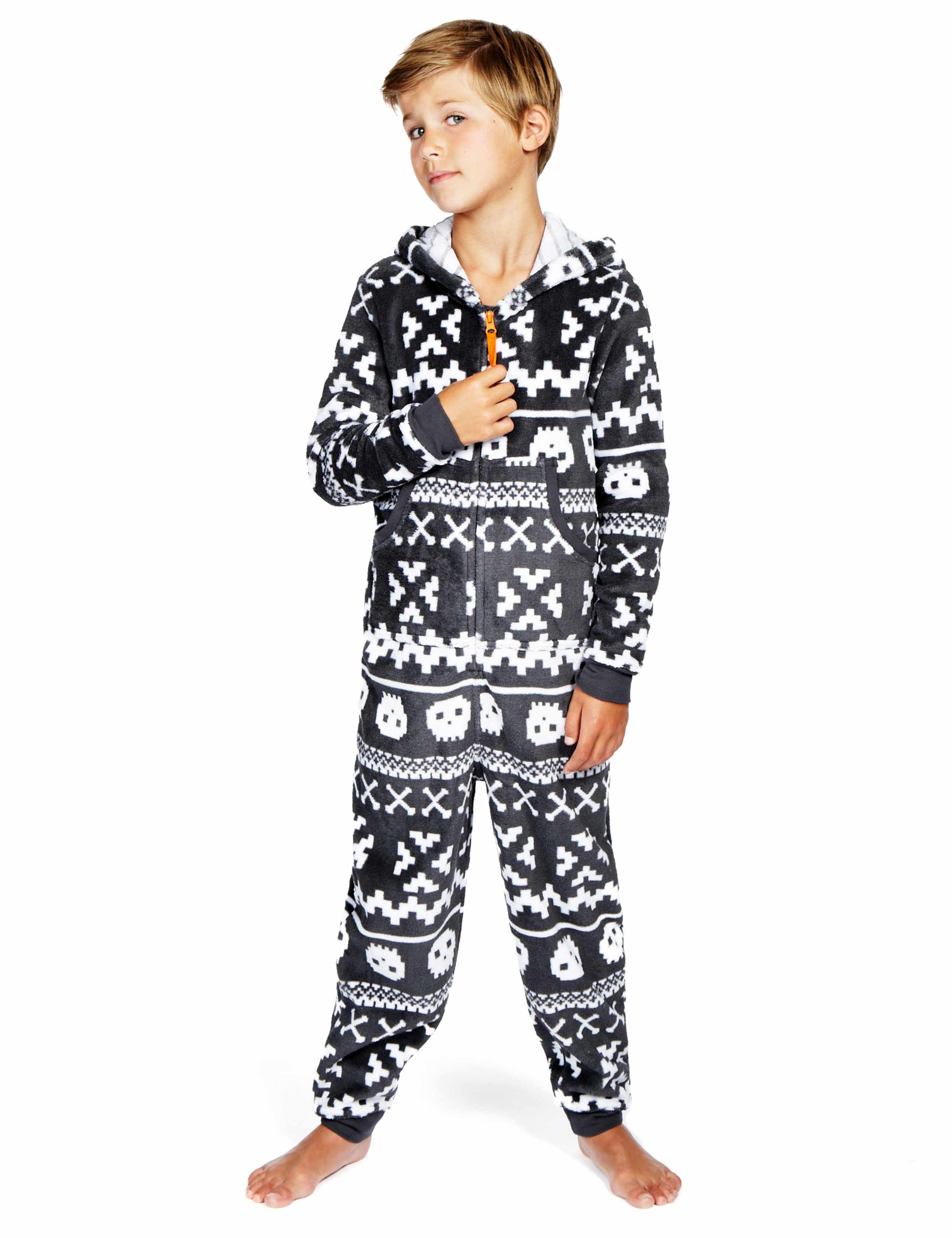 Hooded Skull Print Fleece All-in-One 1 of 5