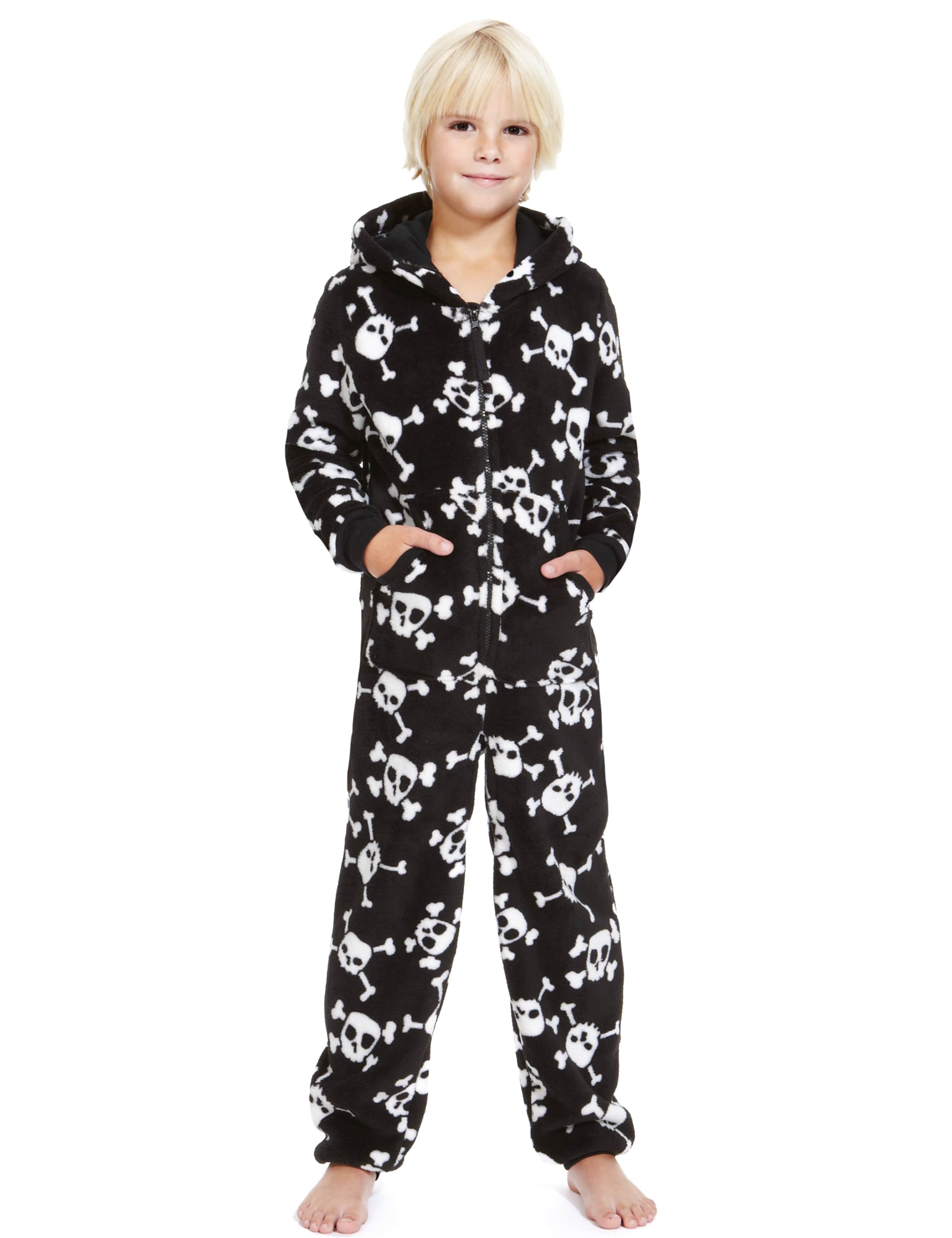 Hooded Skull Print Fleece Onesie with StayNEW™ 1 of 5