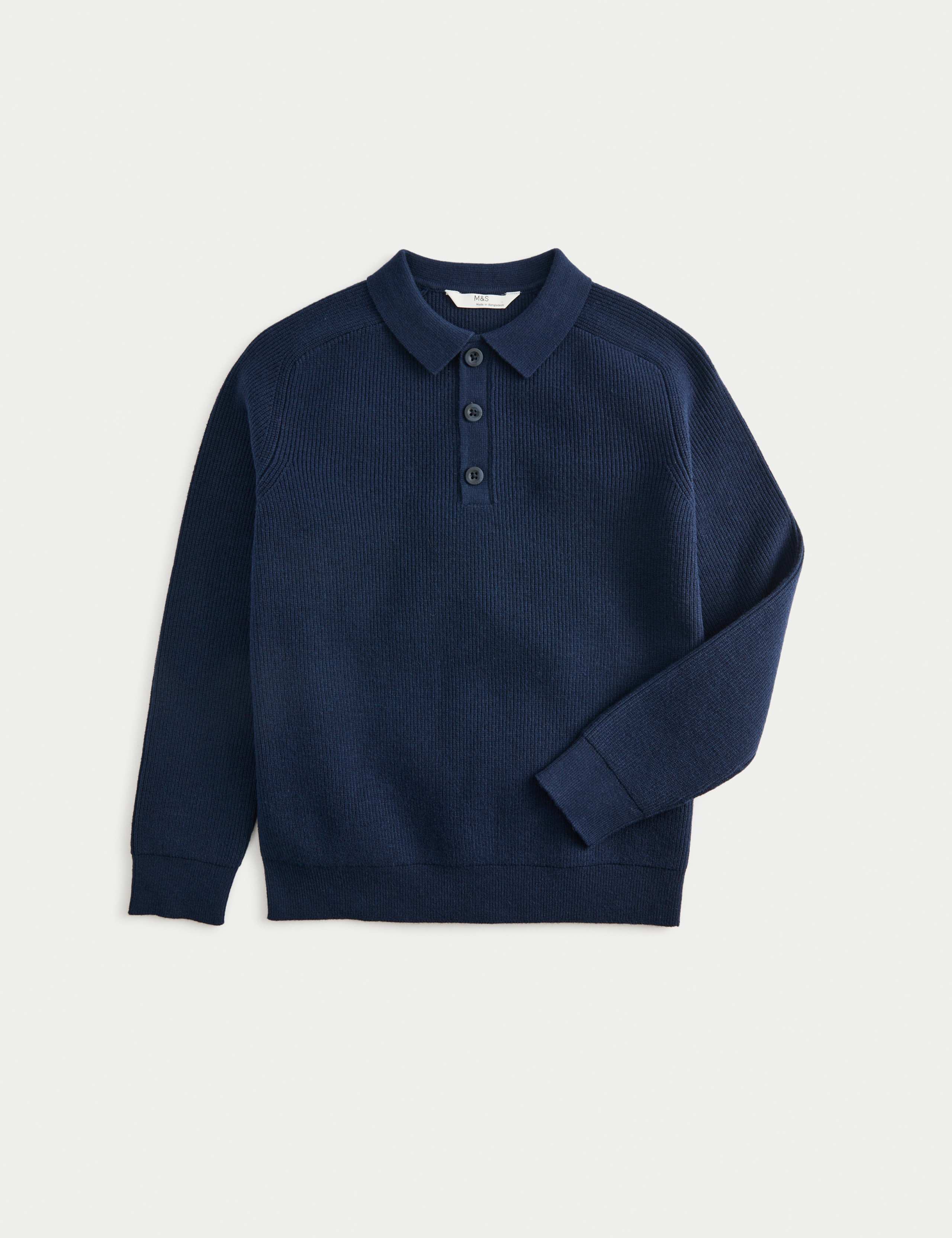 Cotton Blend Polo Jumper (6-16 Yrs) 1 of 2