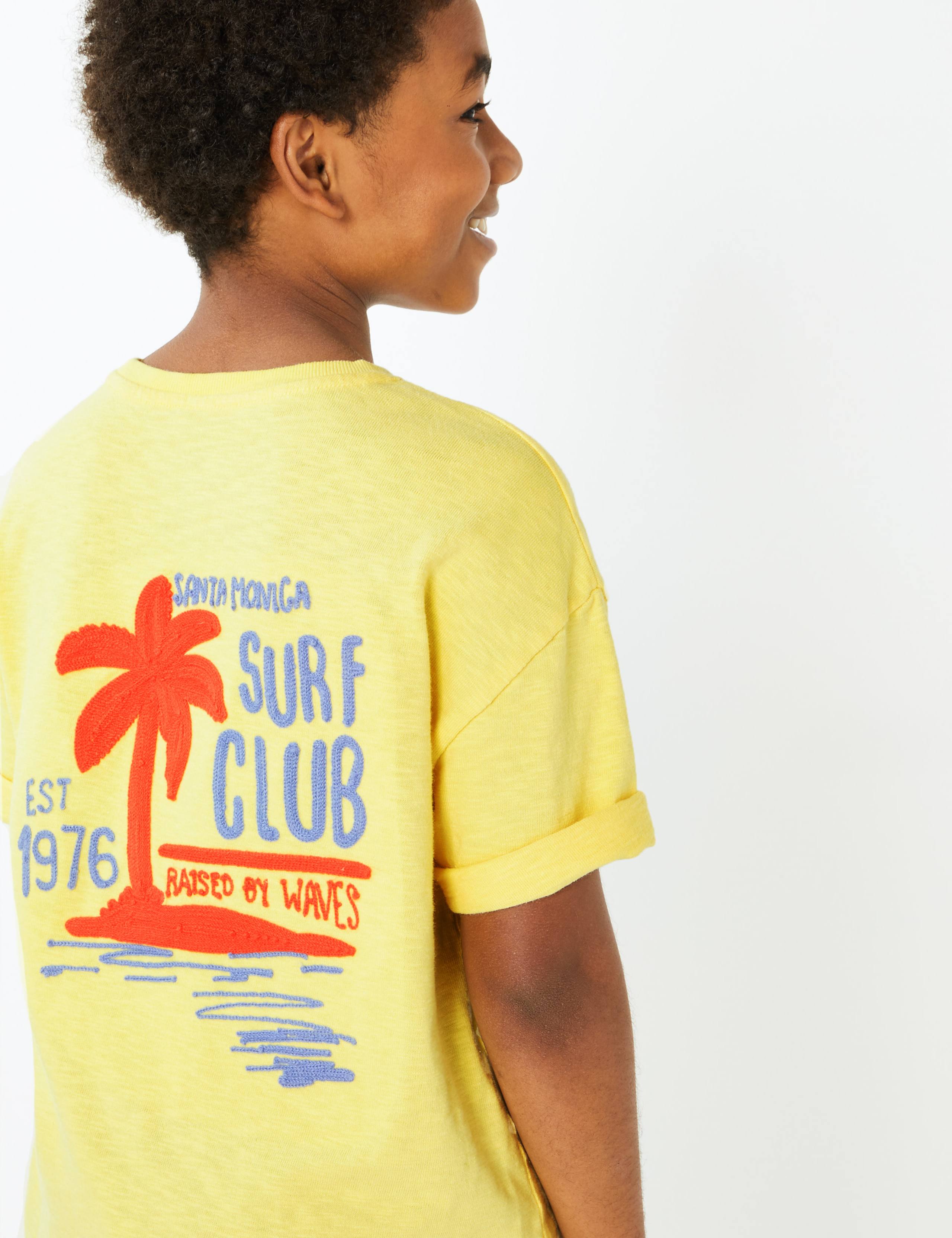 Pure Cotton Embroidered Surf Slogan T-Shirt (6-16 Yrs) 4 of 6