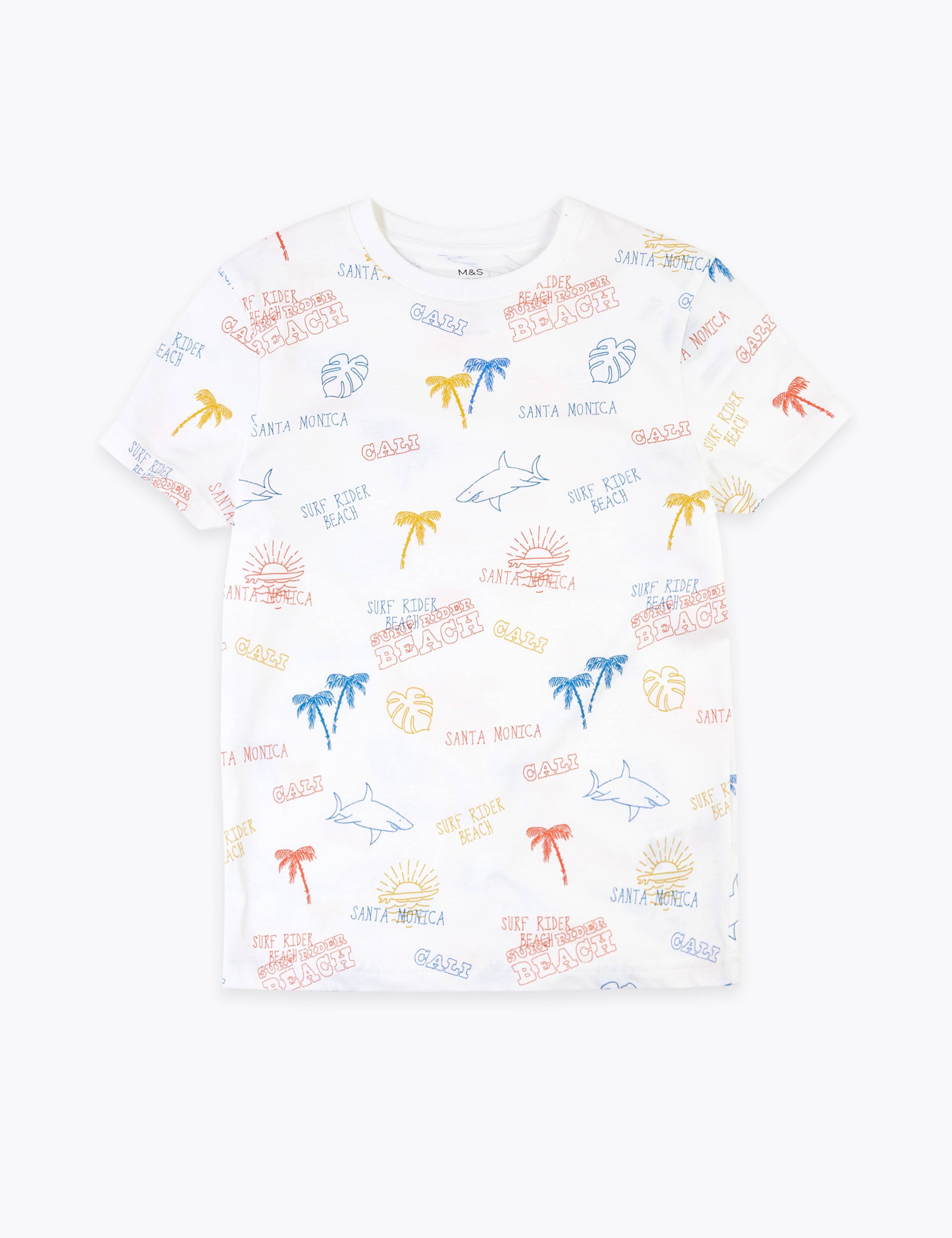 Pure Cotton Beach Print T-Shirt (6-16 Yrs) 2 of 5