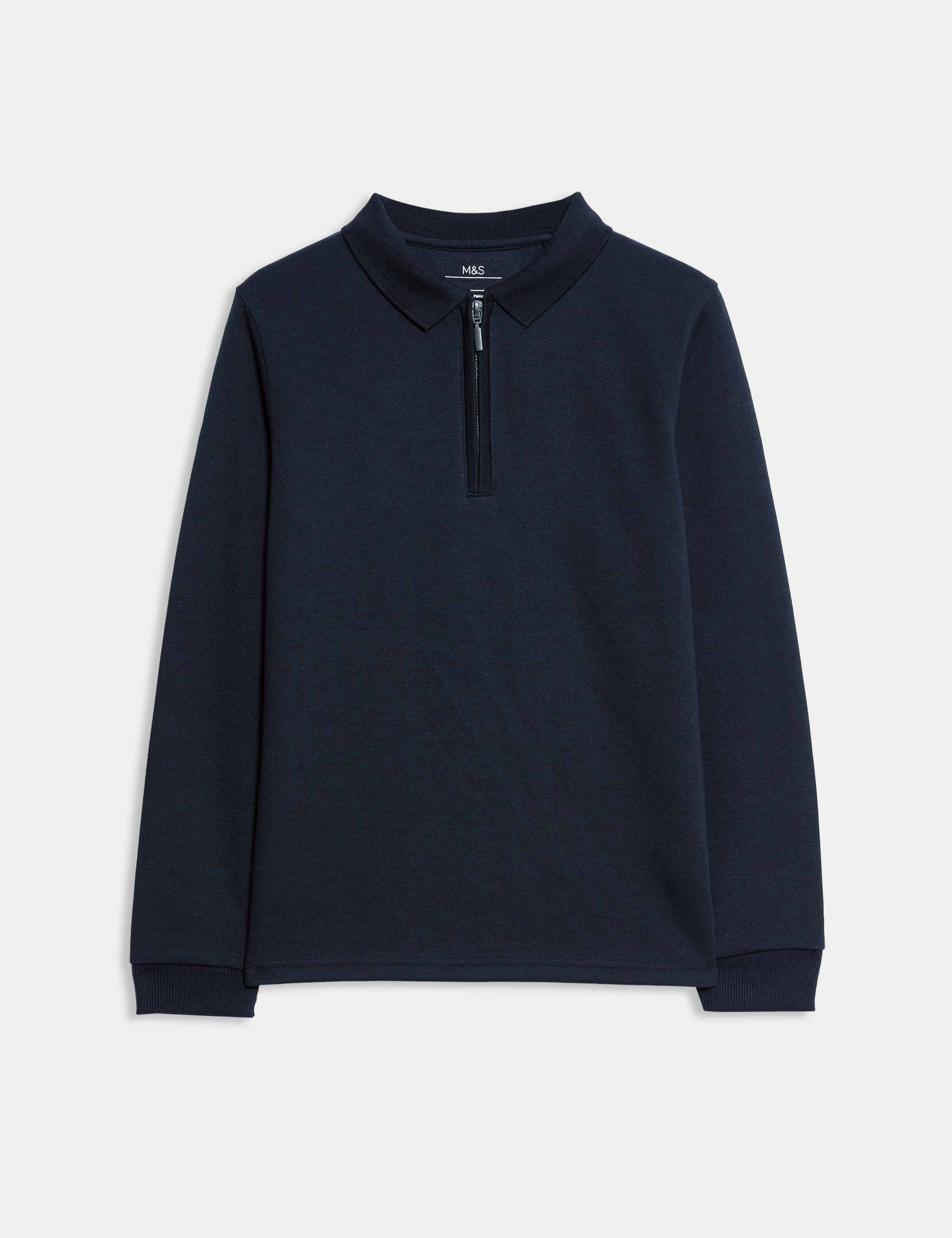 Cotton Blend Pique Half Zip Polo Shirt (6-16 Yrs) 1 of 2