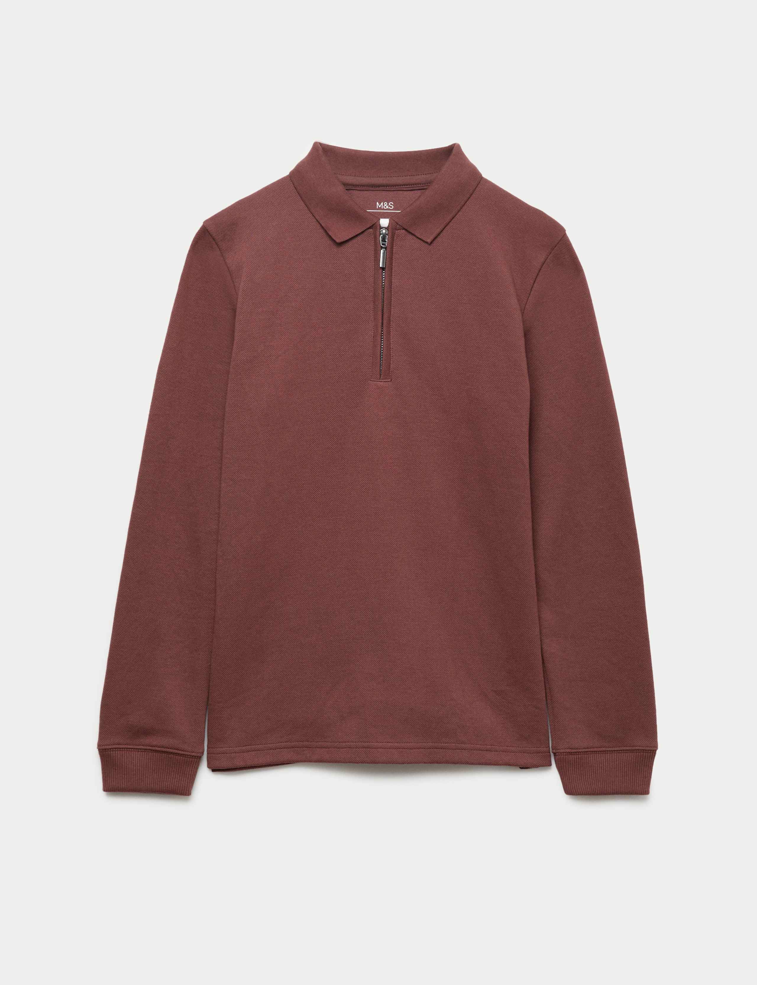 Cotton Blend Pique Half Zip Polo Shirt (6-16 Yrs) 1 of 1