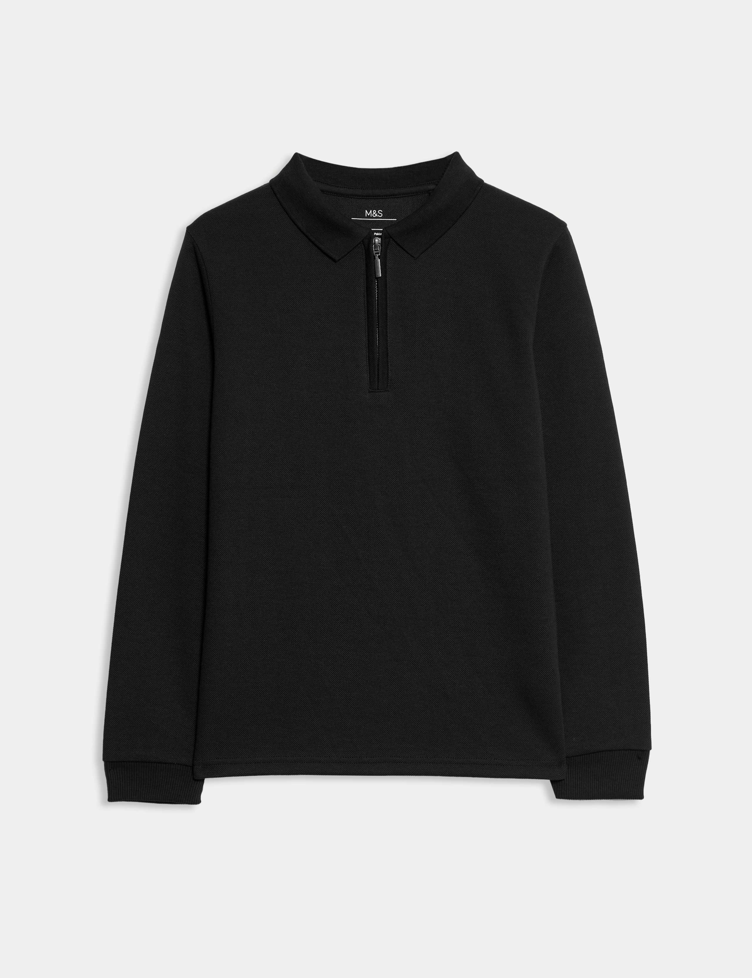Cotton Blend Pique Half Zip Polo Shirt (6-16 Yrs) 1 of 2