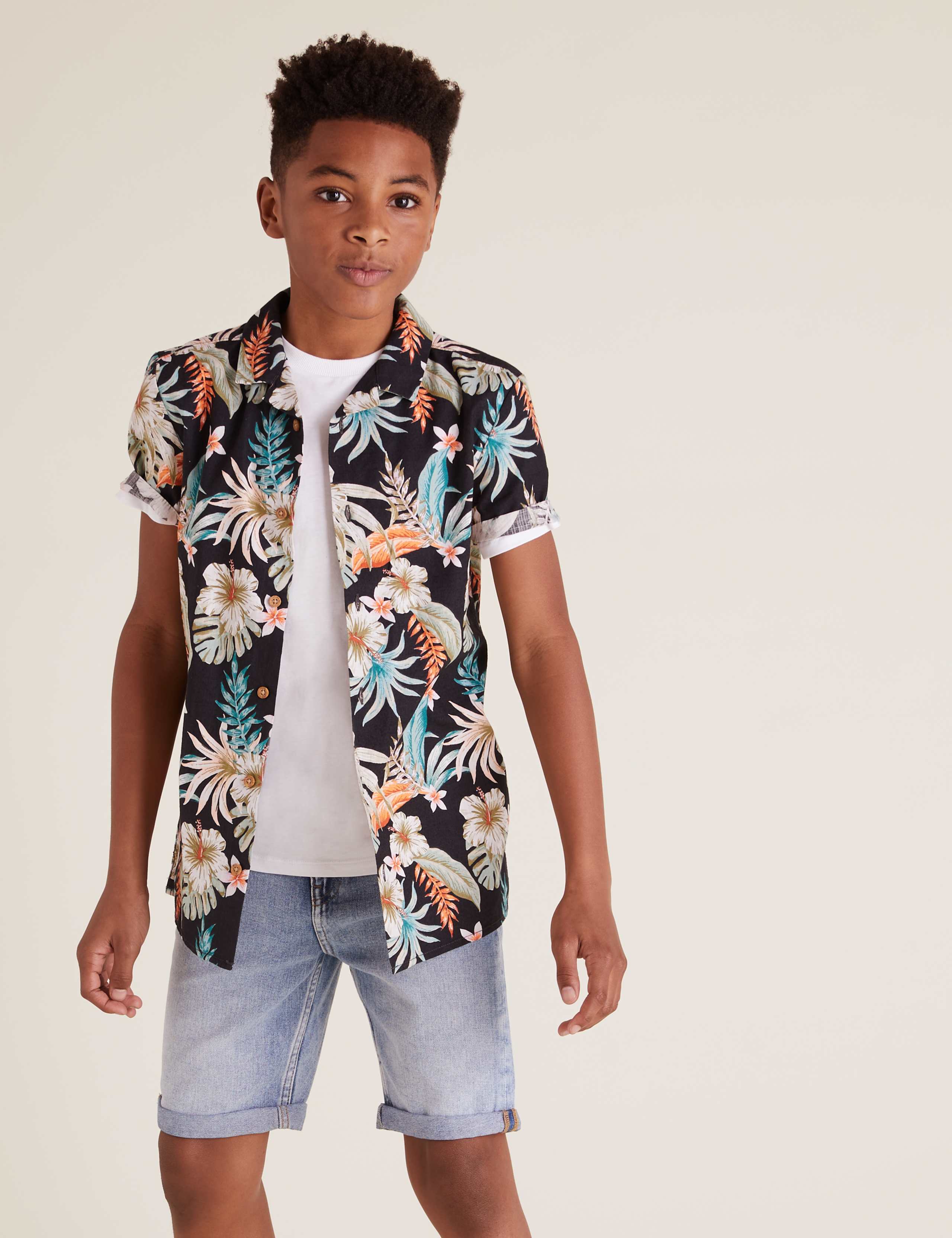 2pc Pure Cotton Floral Shirt & T-Shirt Set (6-16 Yrs) 1 of 5