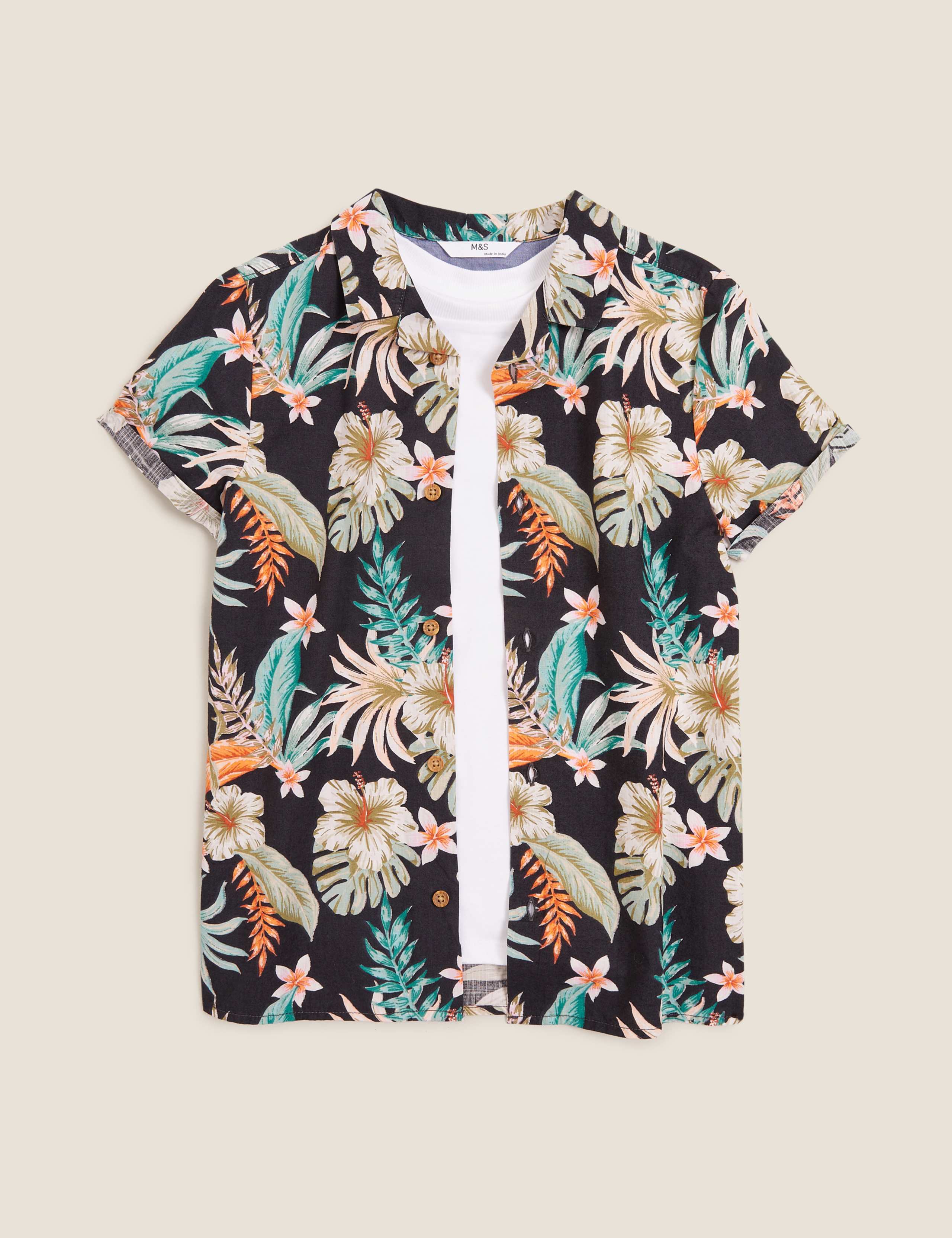 2pc Pure Cotton Floral Shirt & T-Shirt Set (6-16 Yrs) 2 of 5
