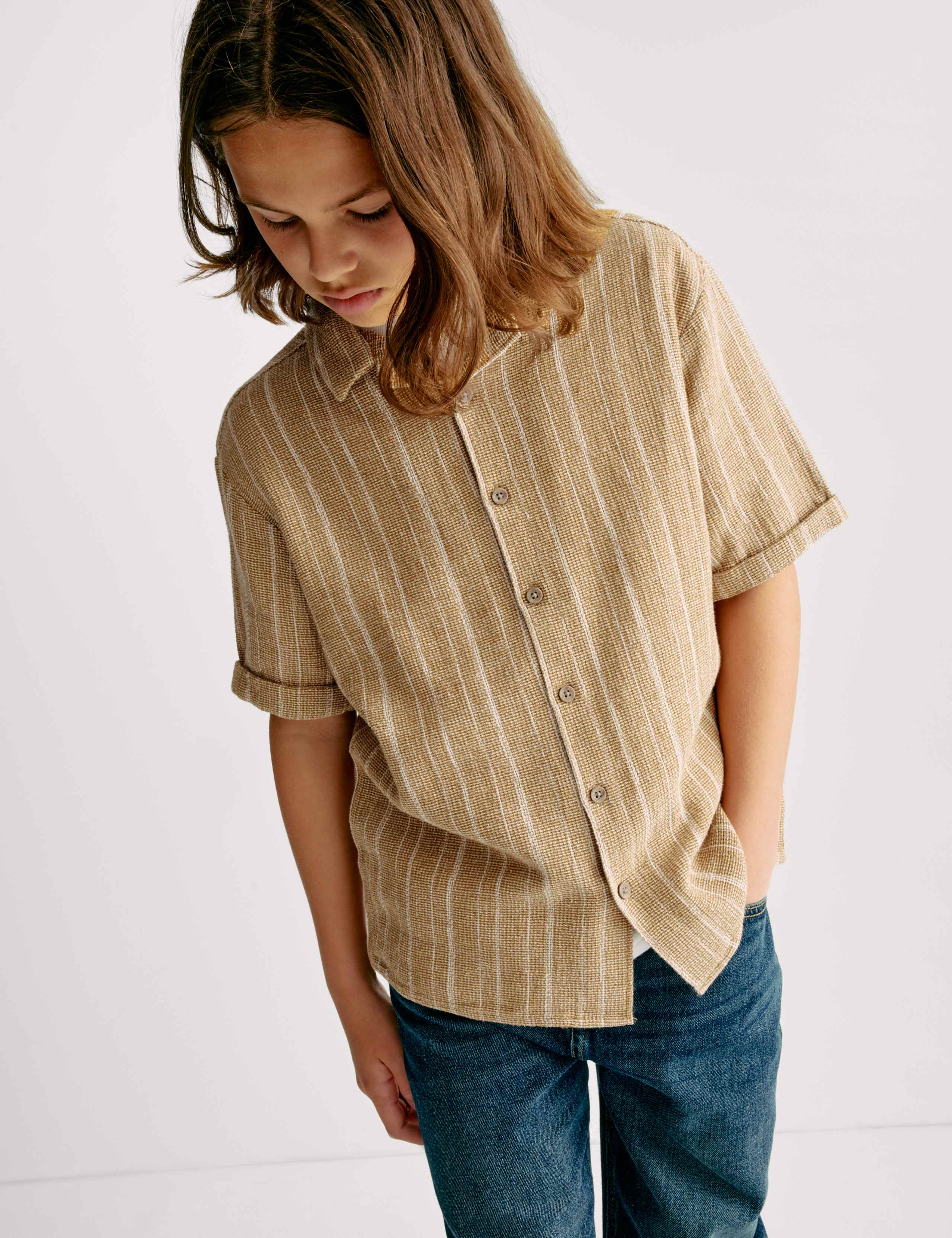 Pure Cotton Textured Striped Shirt (6-16 Yrs) 6 of 7