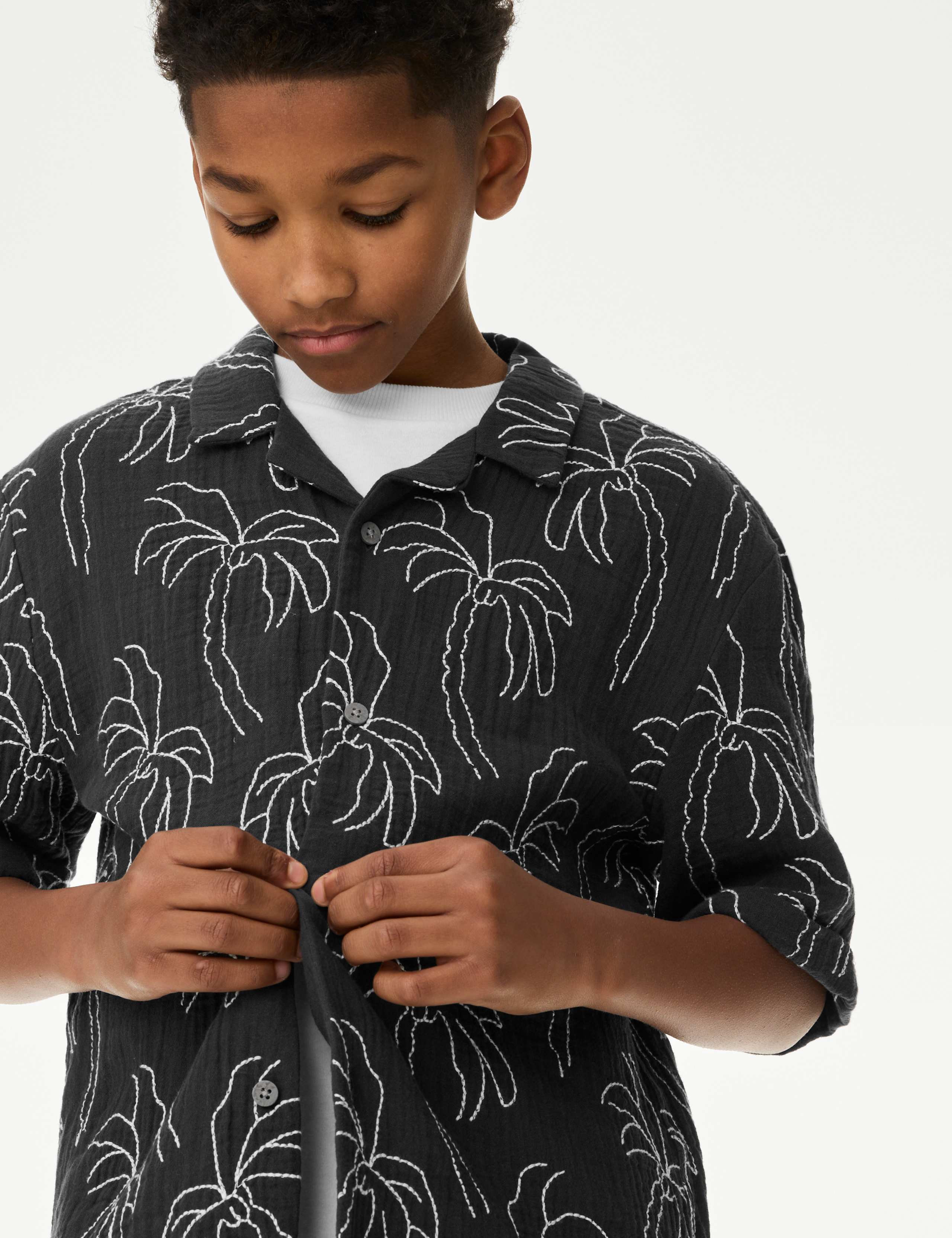 Pure Cotton Textured Palm Tree Shirt (2-16 Yrs) 3 of 5
