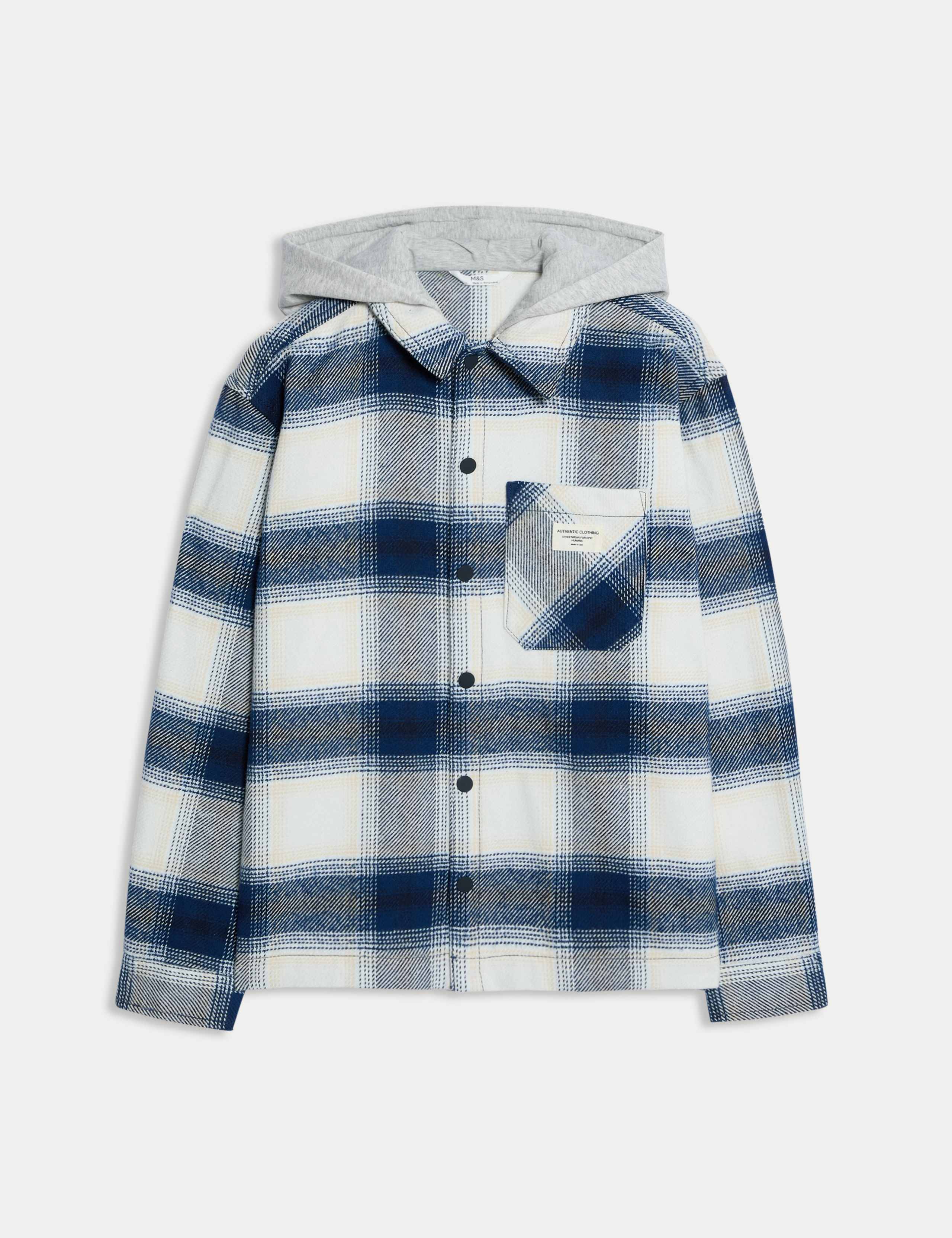 Cotton Rich Checked Hooded Shirt (6-16 Yrs) 1 of 2