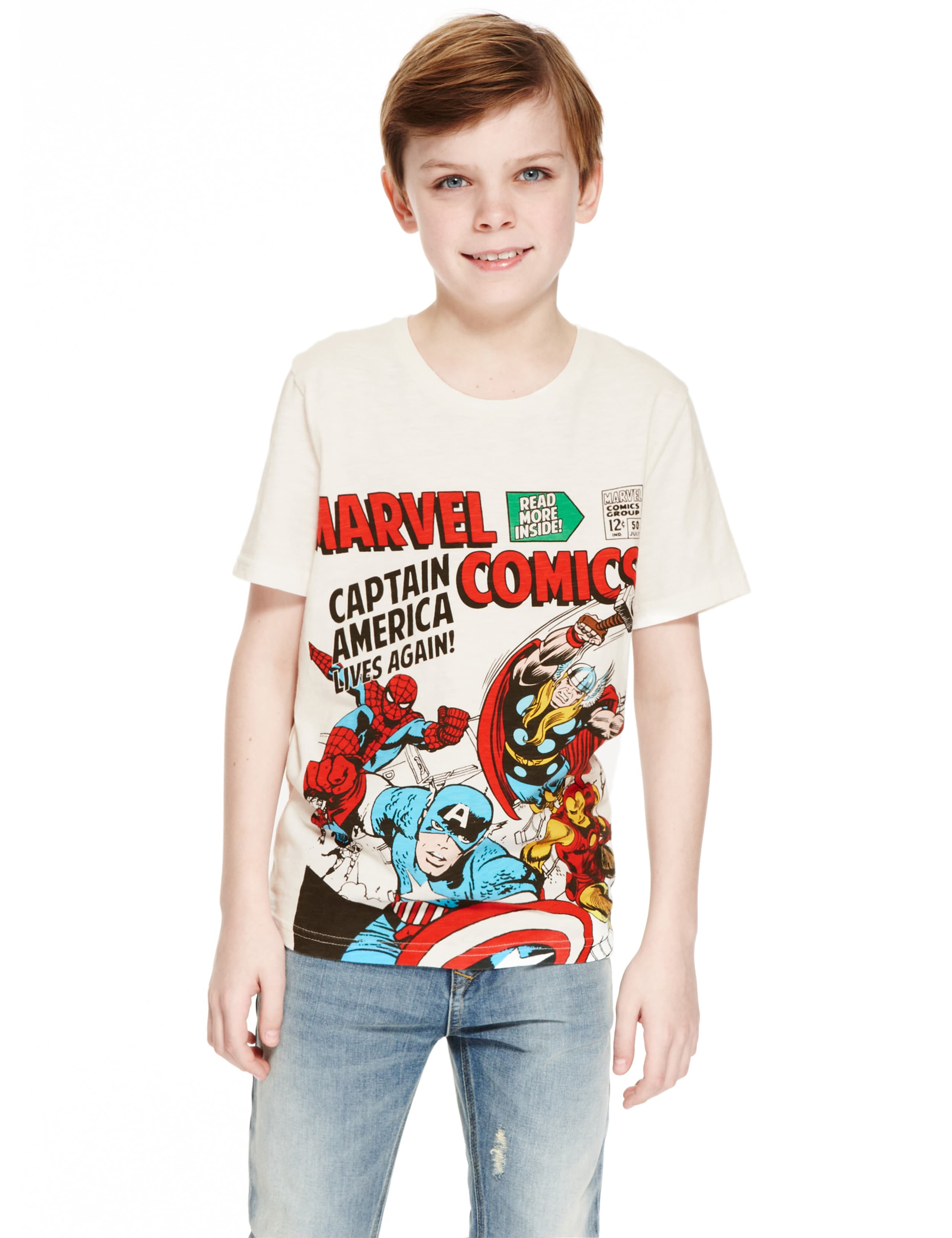 Pure Cotton Marvel Comic Characters T-Shirt with Stickers (5-14 Years) 1 of 5