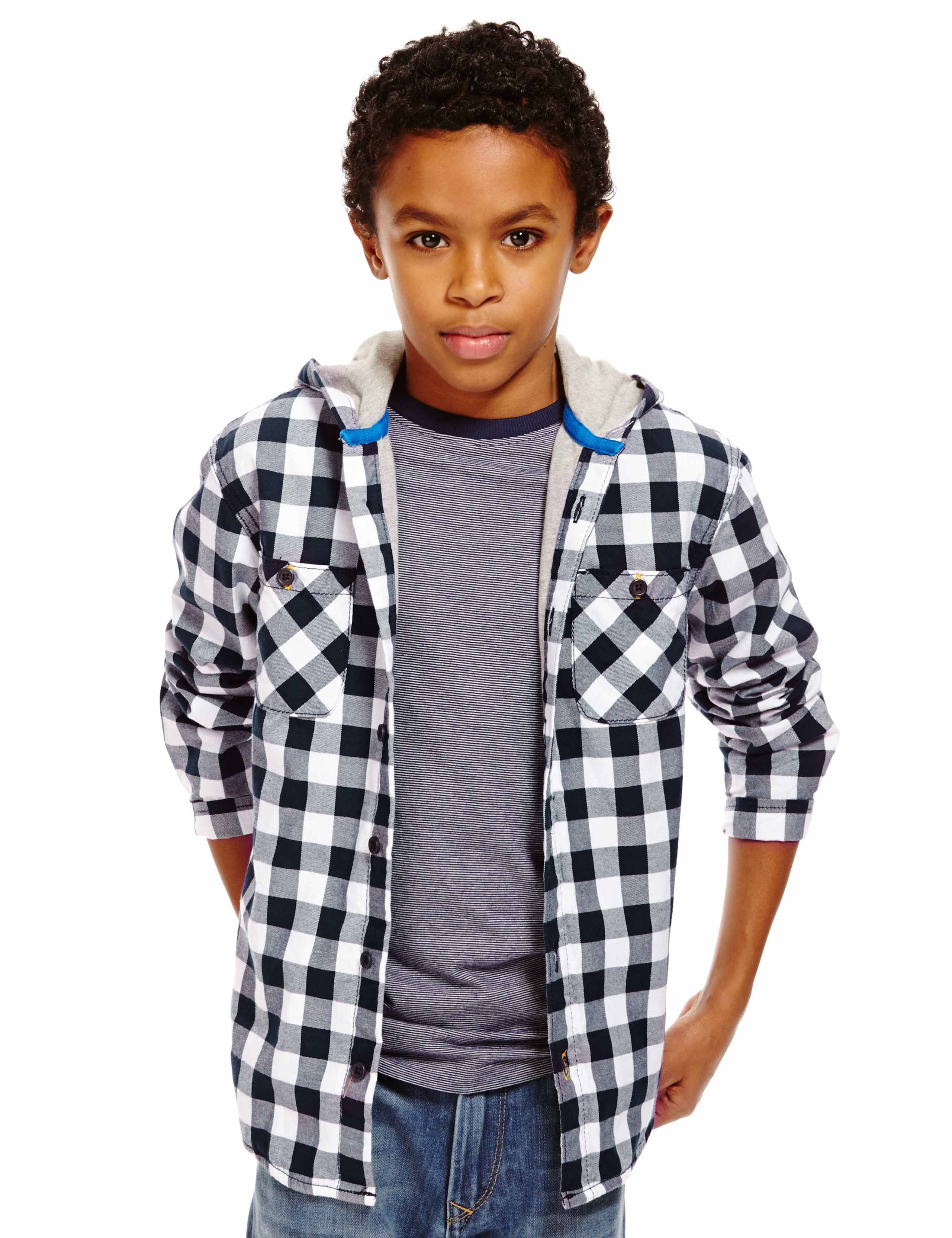 Pure Cotton Hooded Checked Shirt (5-14 Years) 1 of 3