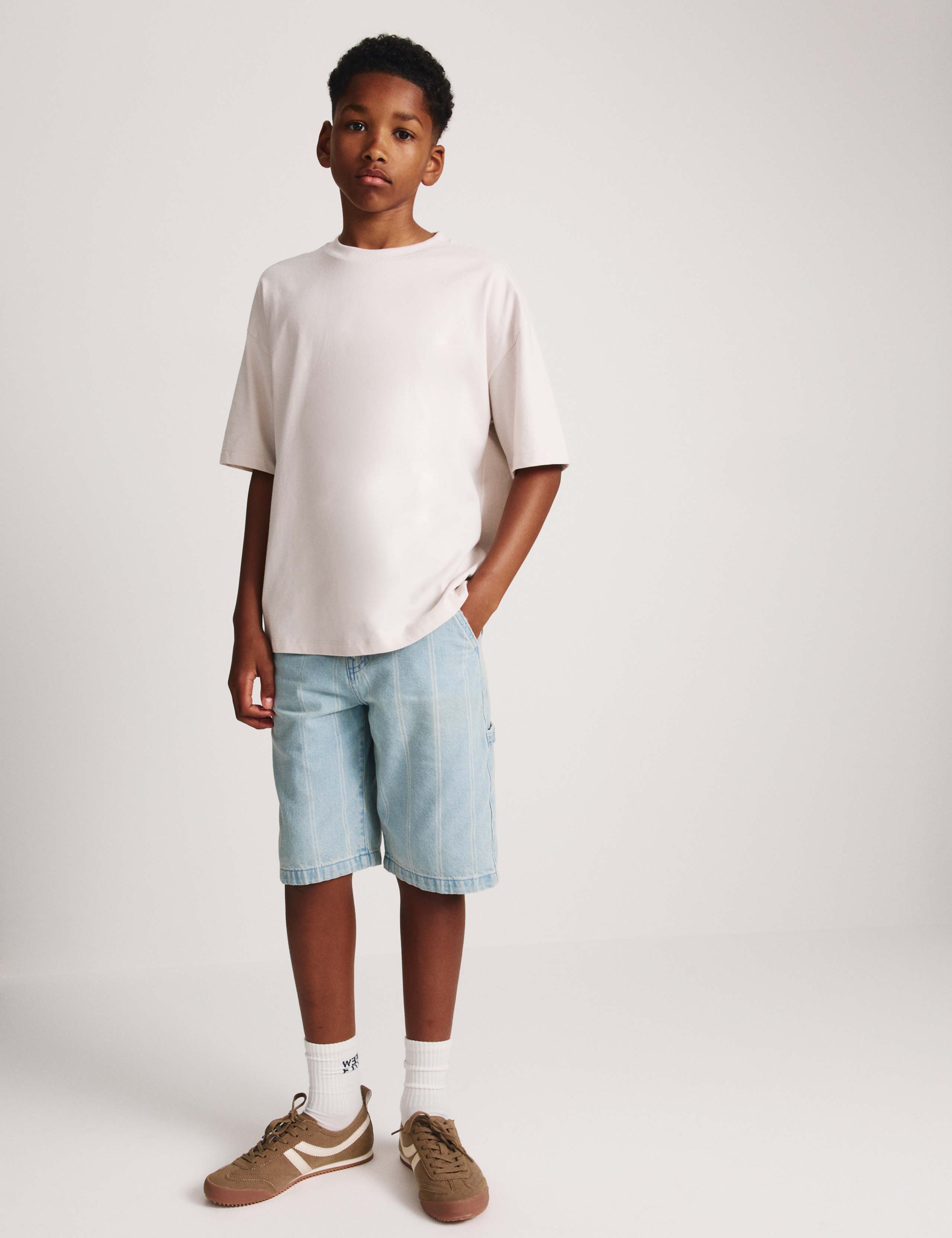 Denim Striped Carpenter Shorts (6-16 Yrs) 1 of 6