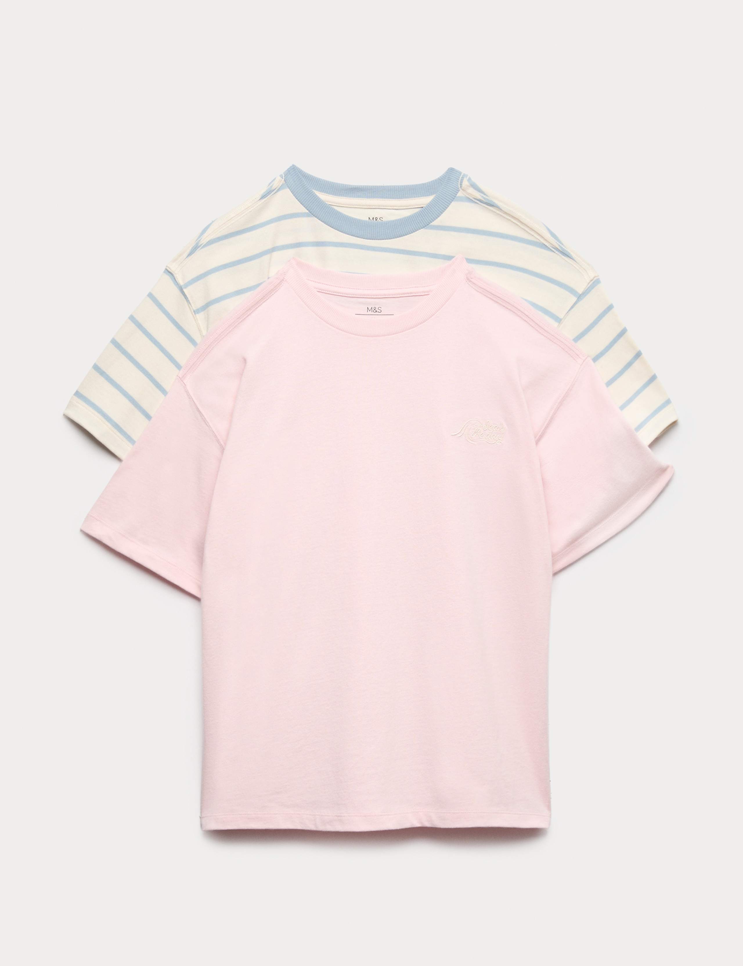 2pk Pure Cotton Striped T-Shirts (6-16 Yrs) 1 of 2
