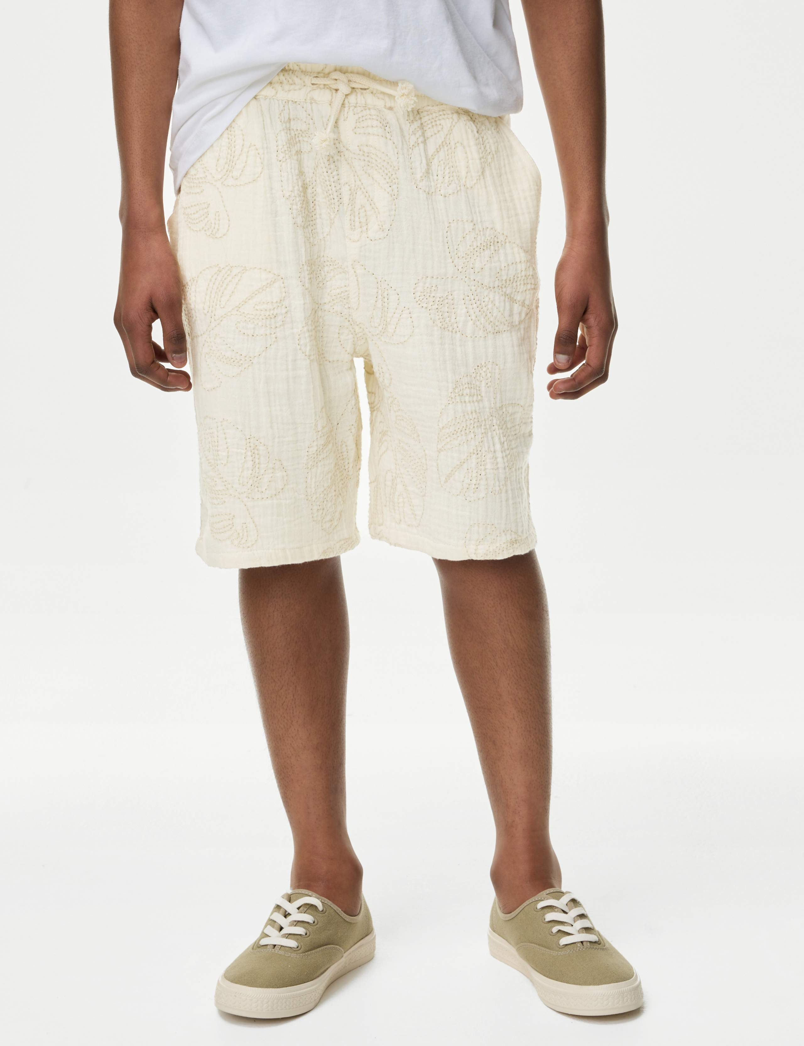 Pure Cotton Textured Palm Tree Shorts (2-16 Yrs) 5 of 6